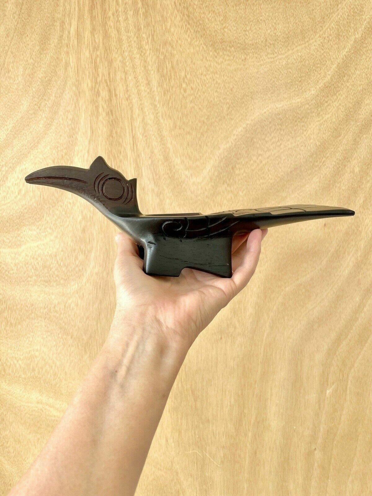 photo furniture 1950s Hornbill Rhinoceros Bird Hand Carved Wooden Bowl