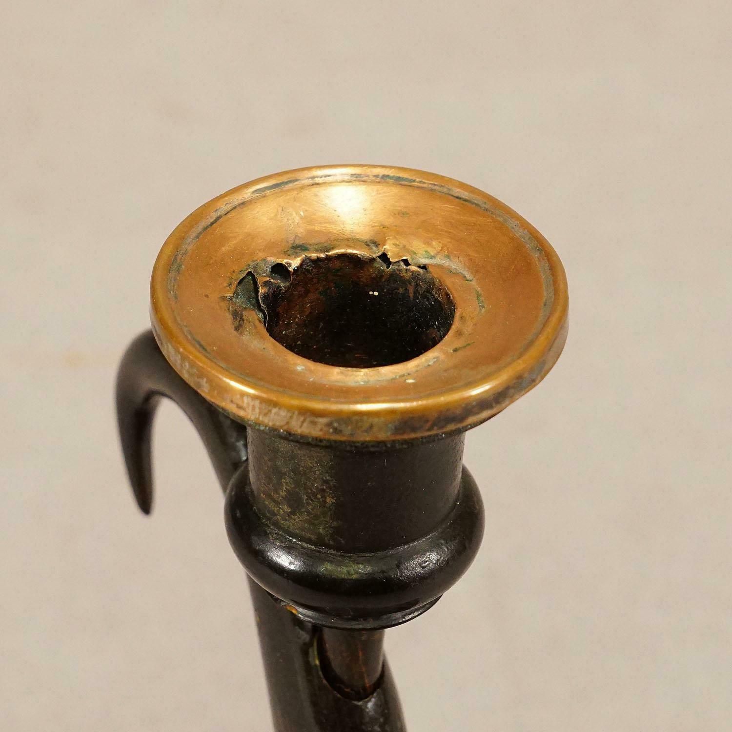Antique Candle Stick With Real Chamois Horn, 19th Century photo 542.0