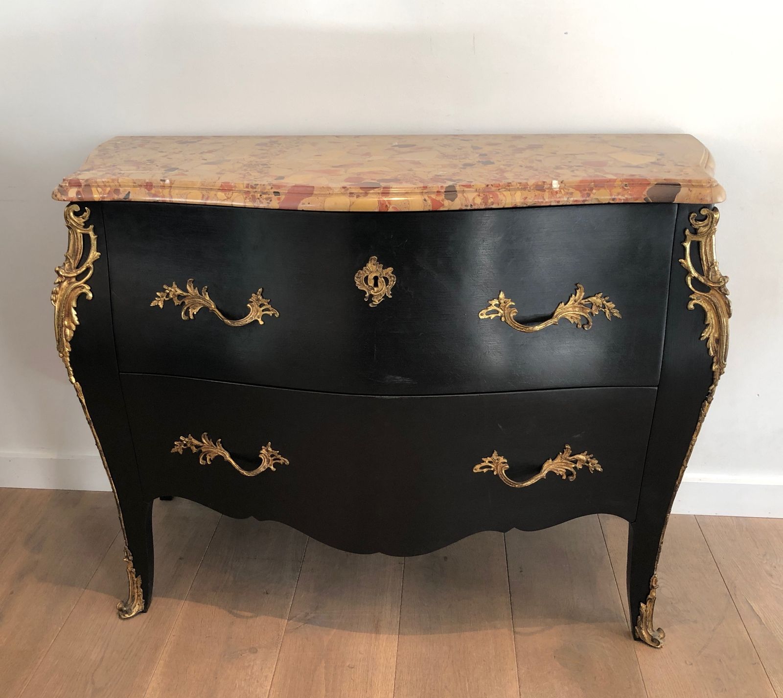4800.0 Ebonized Curved Chest Of Drawers Decorated With Bronze Elements Stamped By Beyne Roubaix photo