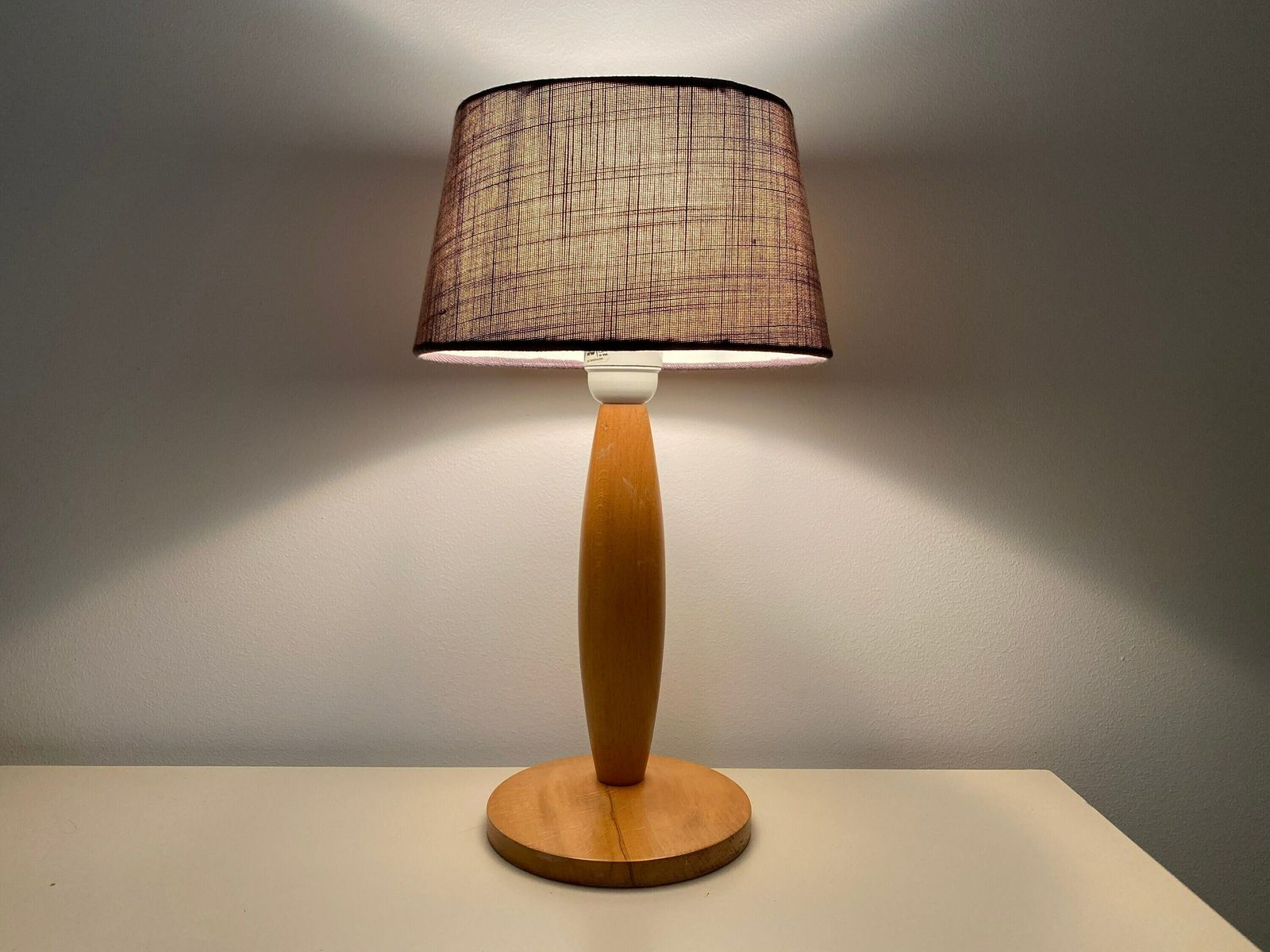 Retro Oak Wood Lamp Base With Free Grey Shade | Dutch Mid Century Modern Lighting | Design Lamp From The Netherlands | Vintage Lamp Base 60s photo furniture
