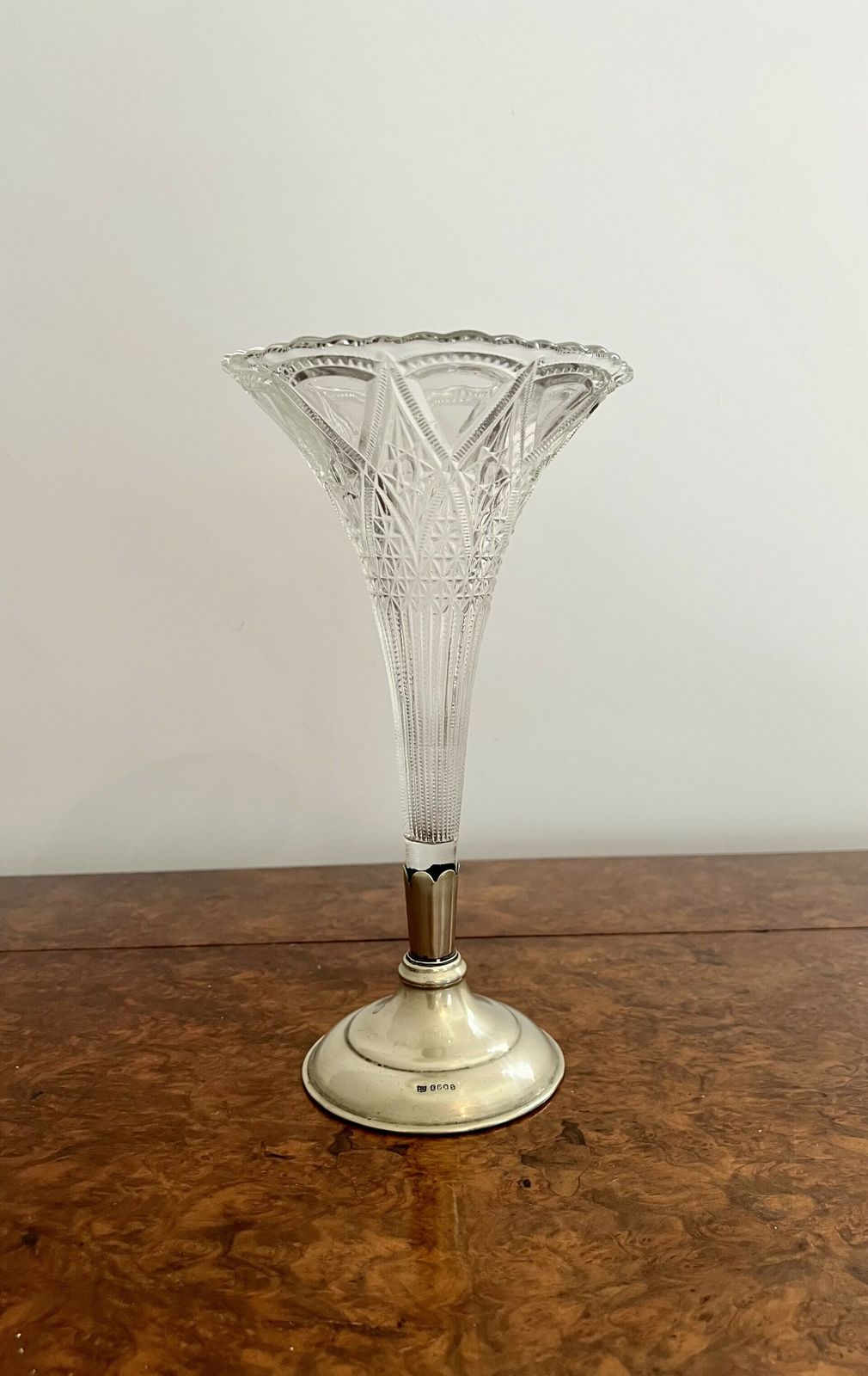Fine Quality Edwardian Cut Glass And Silver Plated Fluted Spill Vase photo Home Decor