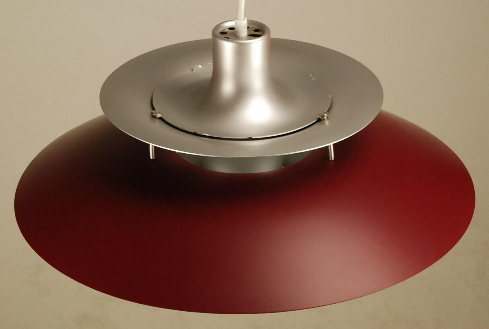 Vintage Ph5 Louis Poulsen Pendant Lamp Designed By Poul Henningsen | Vintage 1970's 'Silver/Red’ photo Lighting
