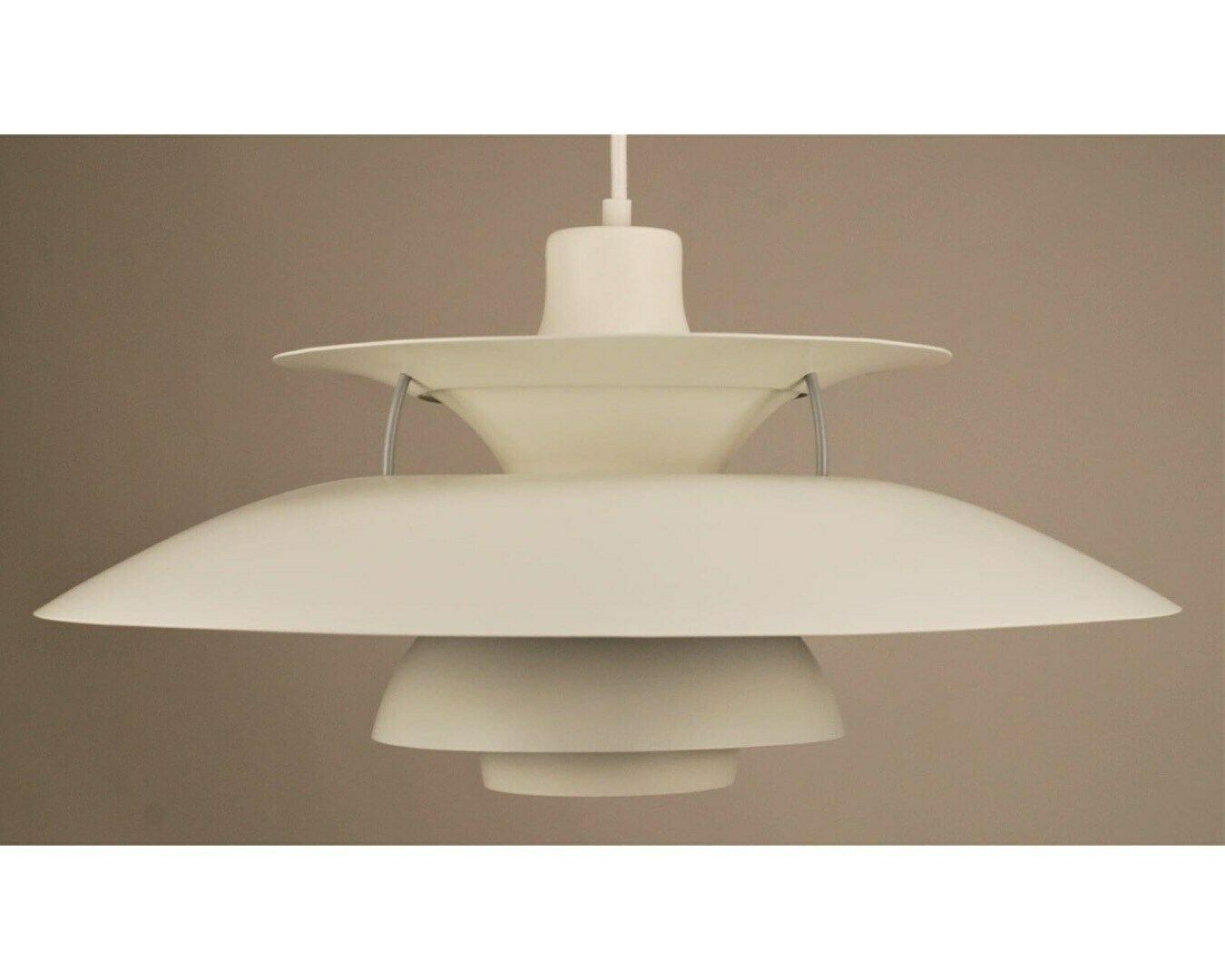 Vintage Louis Poulsen Ph5 Pendant | 1970's | White With Blue Anti Glare Ring And Grey Spacers photo for sale