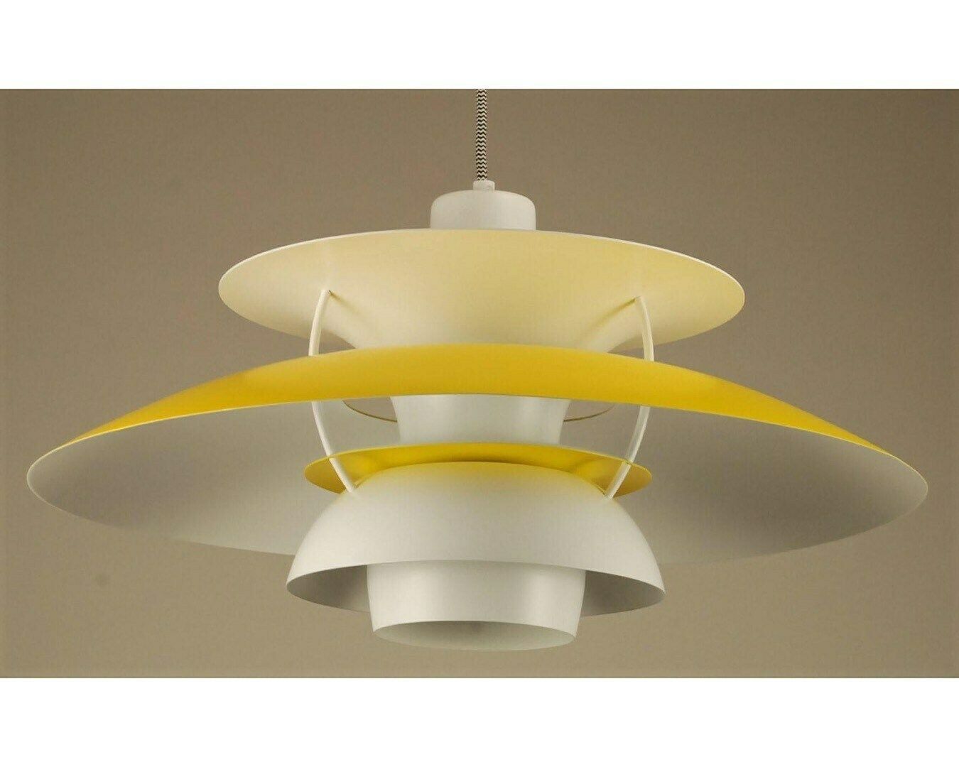 Ph5 Louis Poulsen Pendant Light | Yellow/White | Original Restored Louis Poulsen Vintage Pendant Lamp From Denmark photo for sale