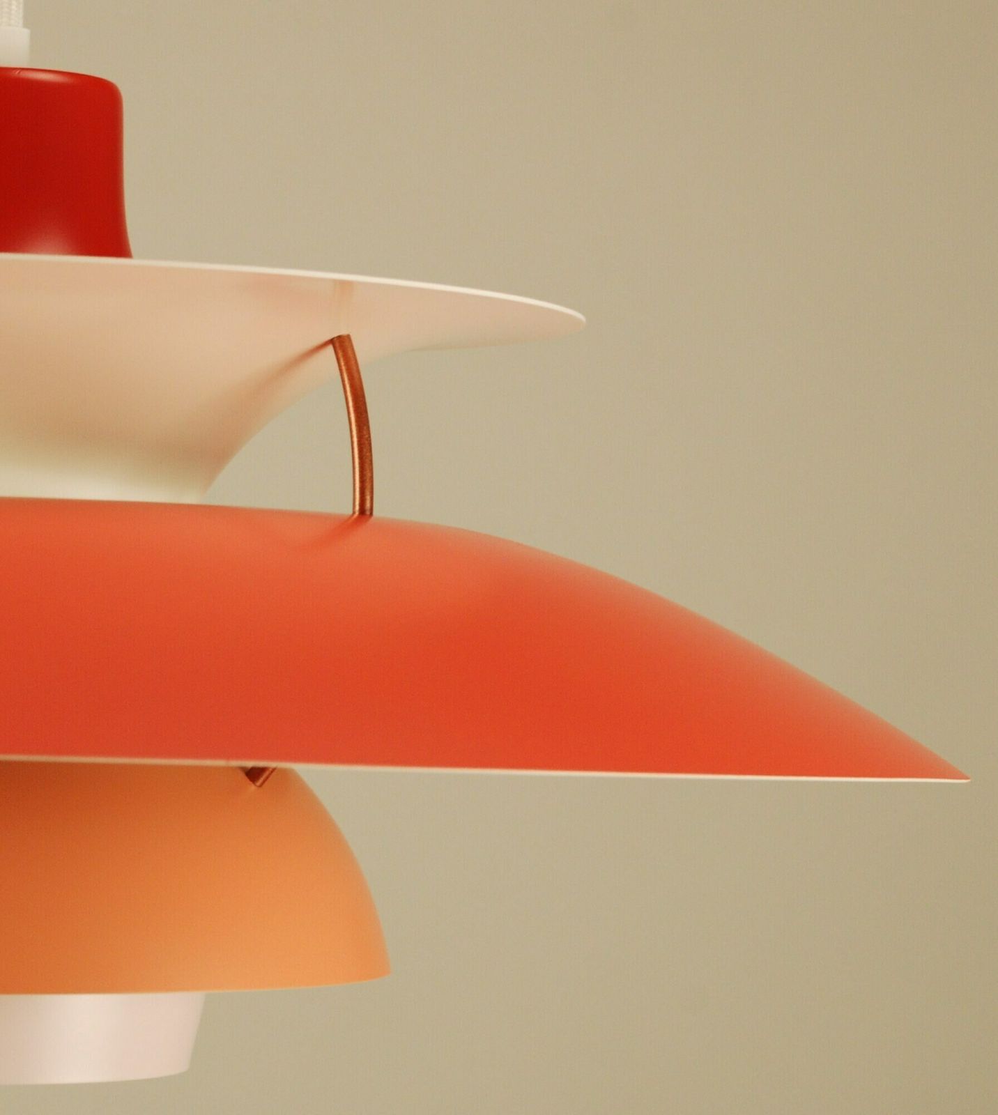 Custom Louis Poulsen Ph5 Pendant | Vintage 1970's 'Red/Peach/Light Pink' | Mid Century Modern Design By Poul Henningsen, Denmark photo vinterior
