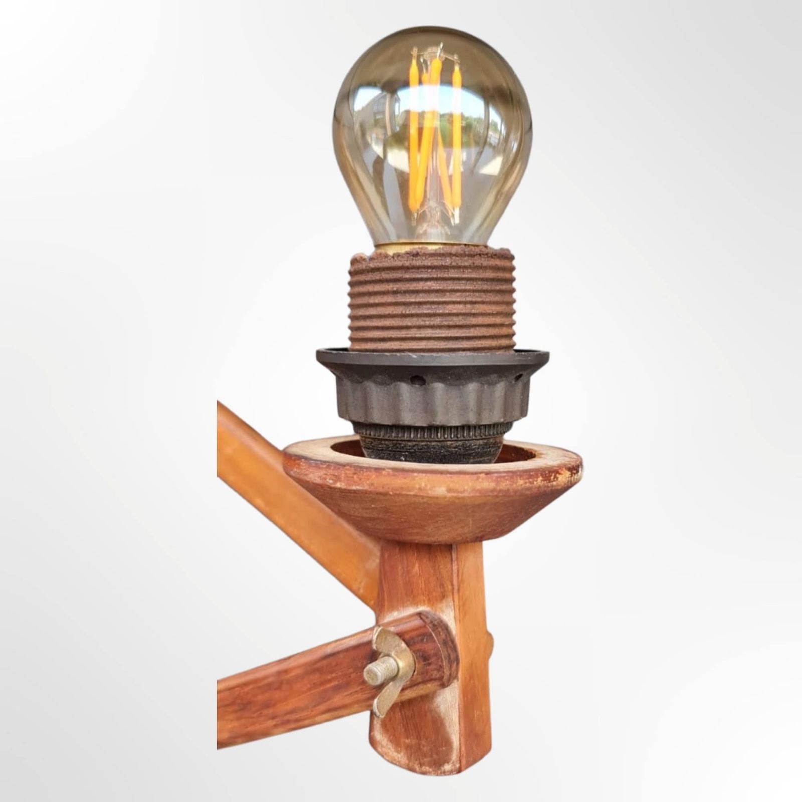 Large Midcentury Teak Wood Scissor Lamp | Made In Denmark | Solid Teak Wood Vintage Wall Lamp | Scandinavian Mid Century Modern Lighting 50s photo Lighting