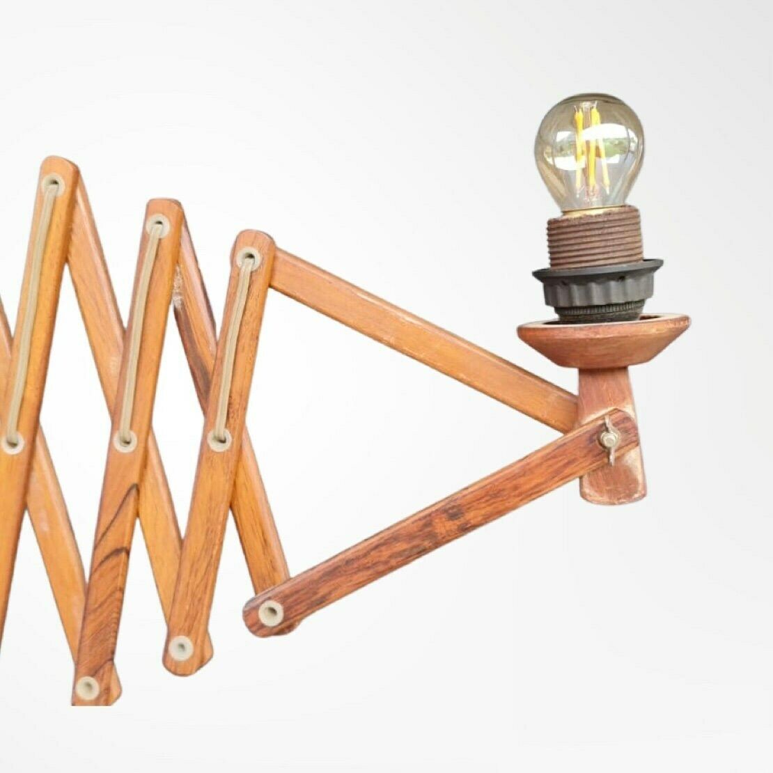 Large Midcentury Teak Wood Scissor Lamp | Made In Denmark | Solid Teak Wood Vintage Wall Lamp | Scandinavian Mid Century Modern Lighting 50s photo buy
