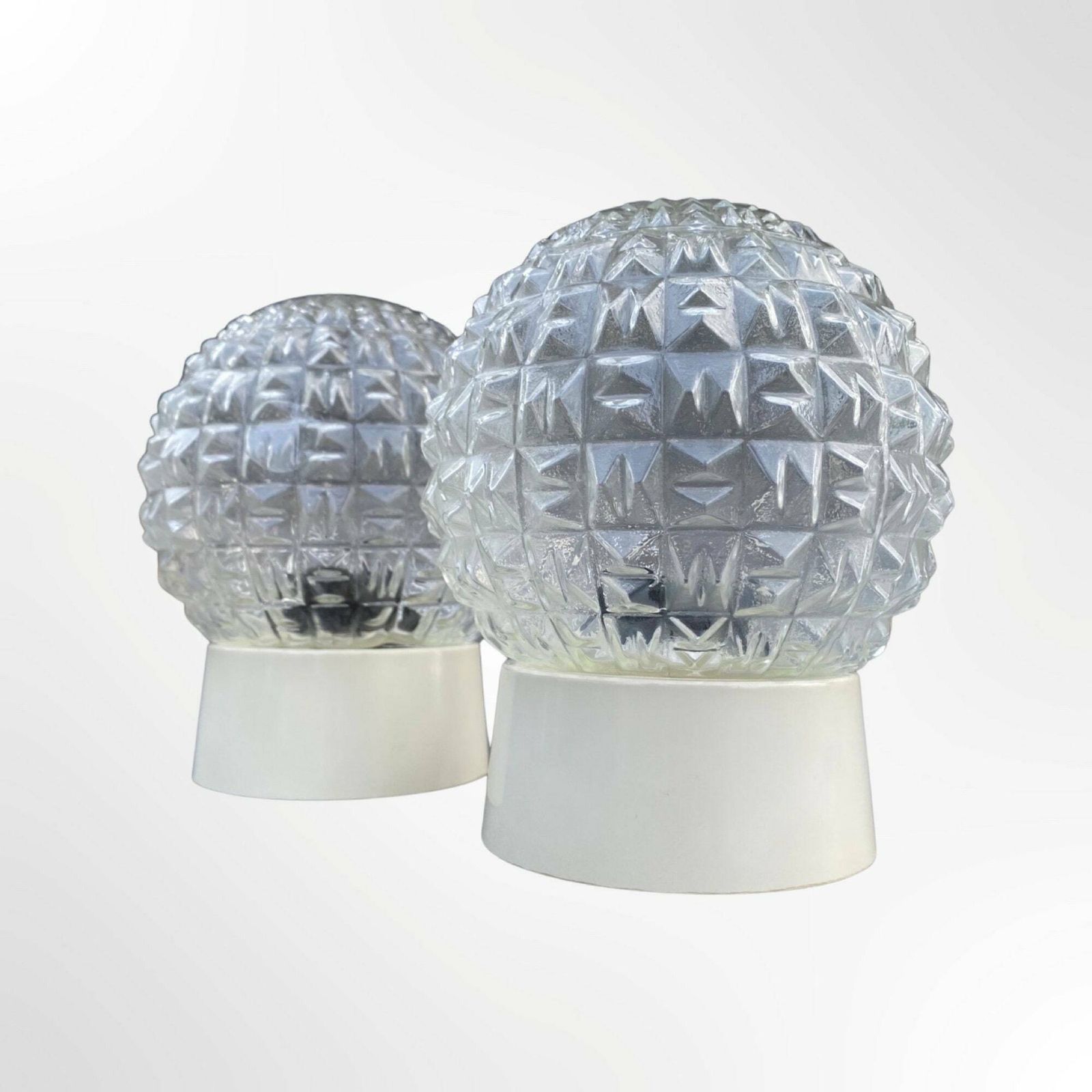 Set Of 2 Glass Globe Lamps | Dutch Design Vintage Table Lamps / Pendant Lighting | Mid Century Modern Lights