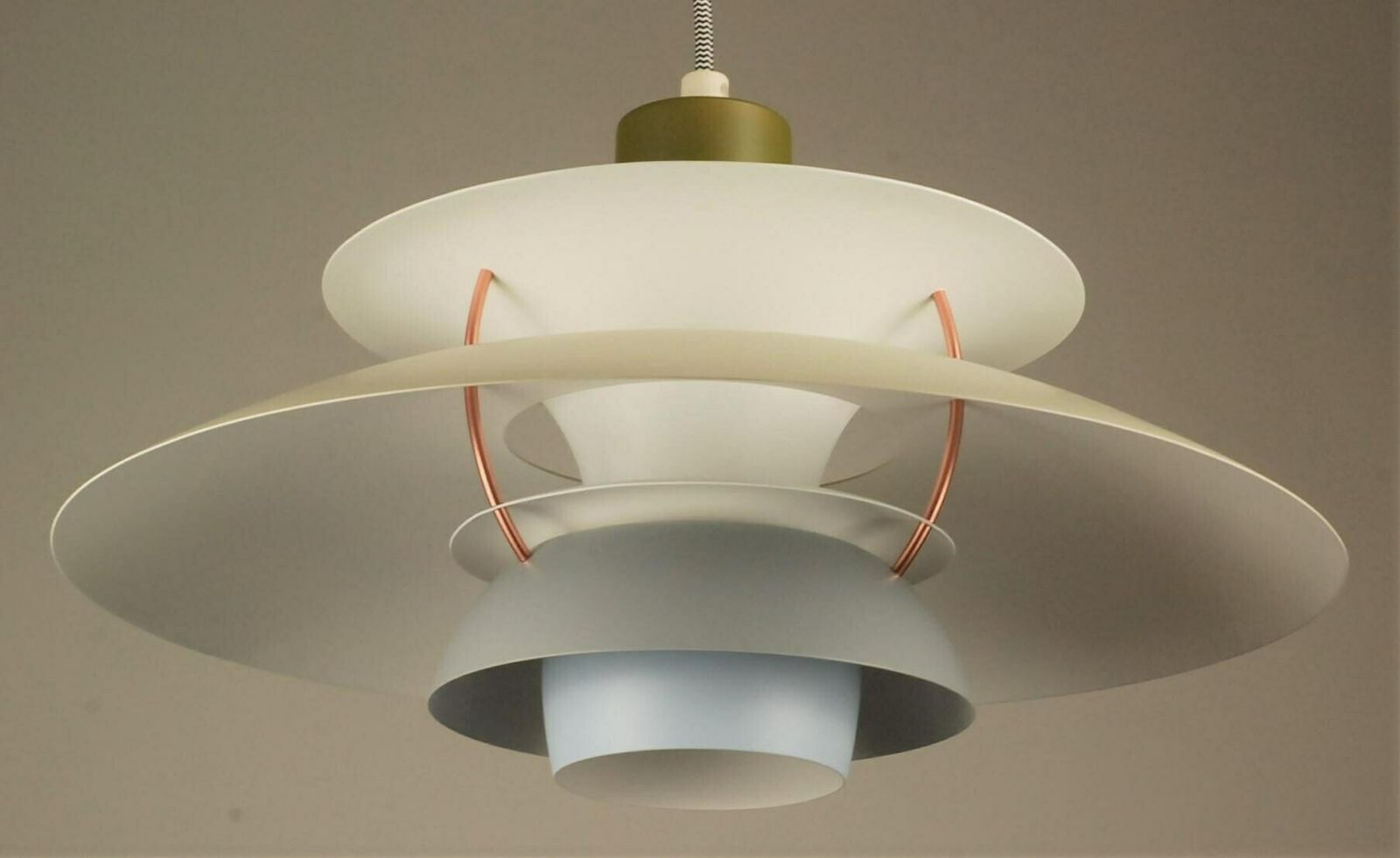Custom Louis Poulsen Ph5 Pendant | Vintage 1970's 'Olive Green/Light Yellow/Light Gray And Pastel Blue' | Design By Poul Henningsen photo 950.0