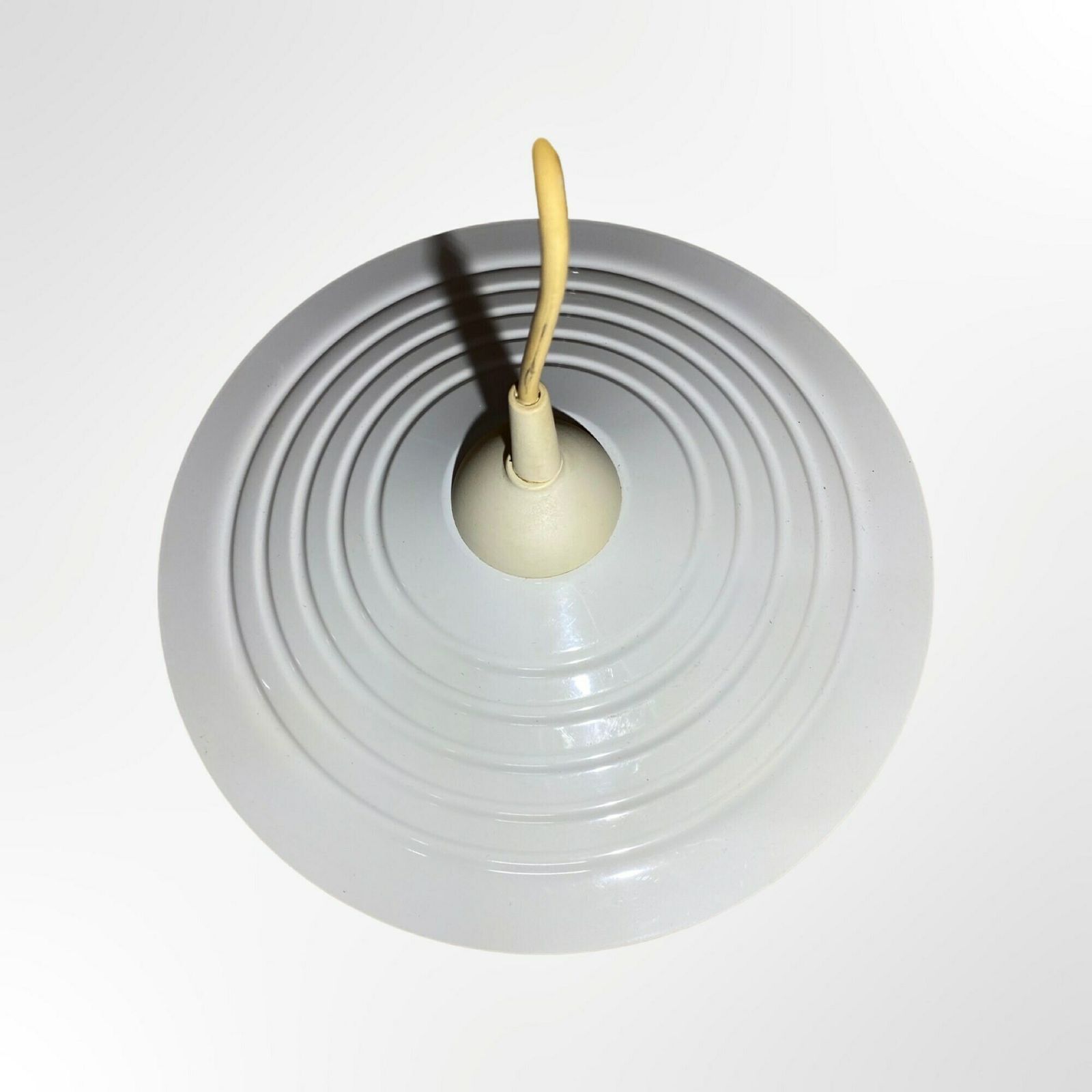 Vntg Danish Design 'Happy Light' | Mid Century Metal Pendant Light | White Steel Hanging Lamp Made In Denmark | Midcentury Danish Modern 60s photo furniture