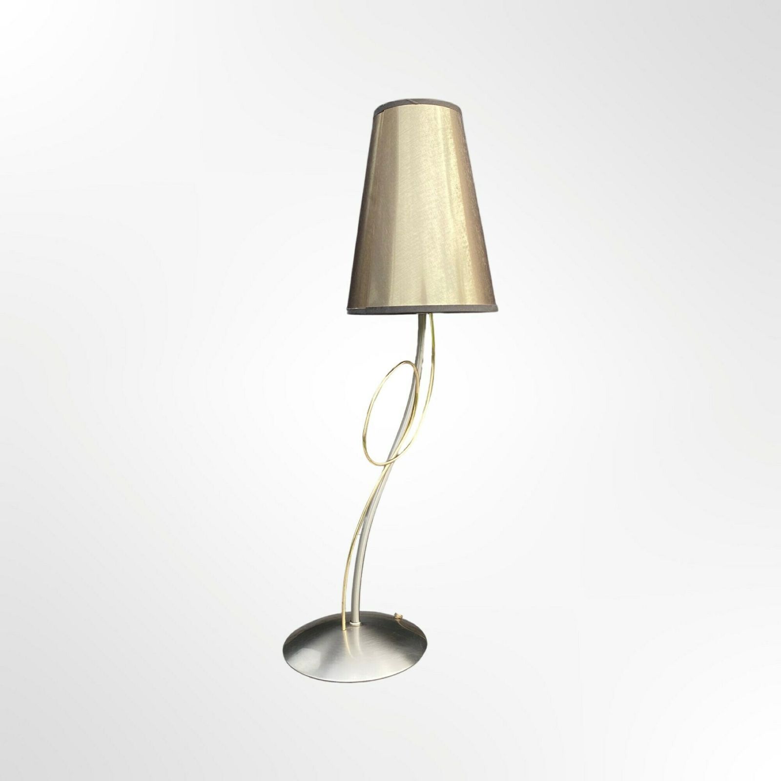 Vintage Desk Lamp | Massive Belgium Designer Table Lamp, Desk Lamp, Night Light | Mid Century Modern | Silver Steel & Brass Base With Shade photo vintage