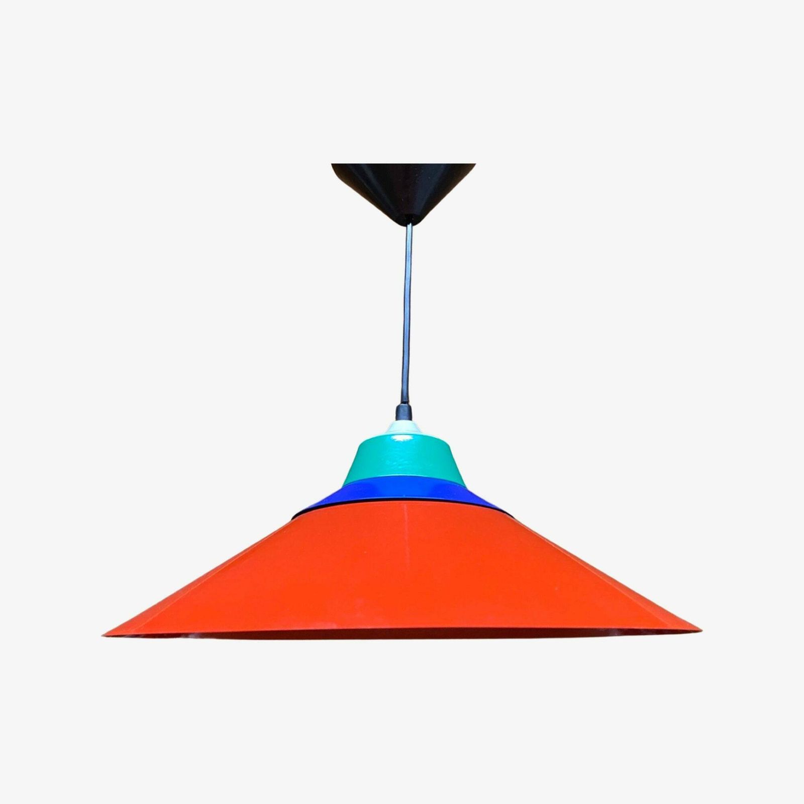 W.L.P. Germany Pendant Designer Light | Memphis Style Red/Blue/Green Metal Hanging Lamp | Mid Century Modern Lighting 1980s