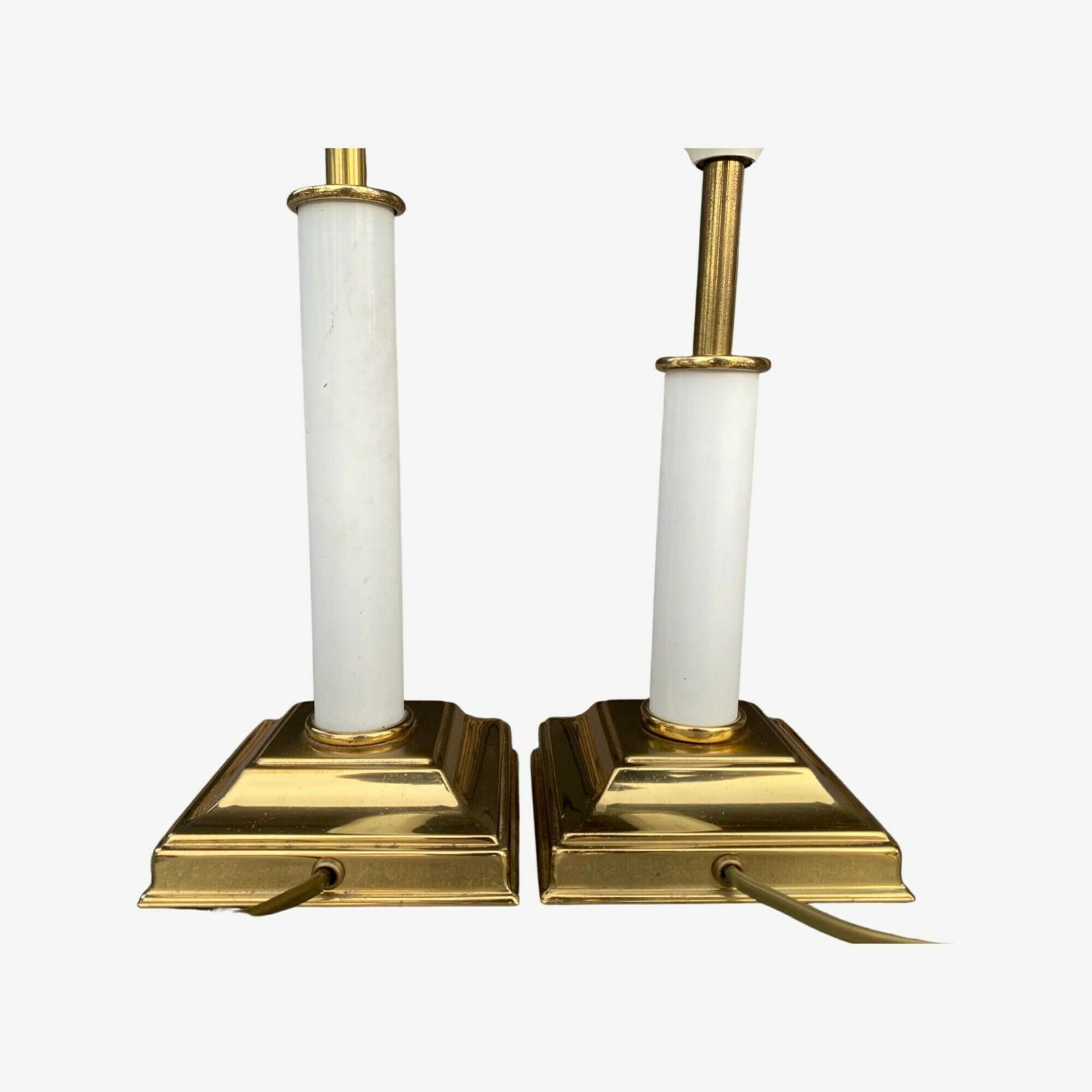 Set Vntg Brass Lamp Bases | Gold Colored Brass Metal & White Coated Metal | Add Your Own Shade | Set Mid Century Modern Night Lights photo buy