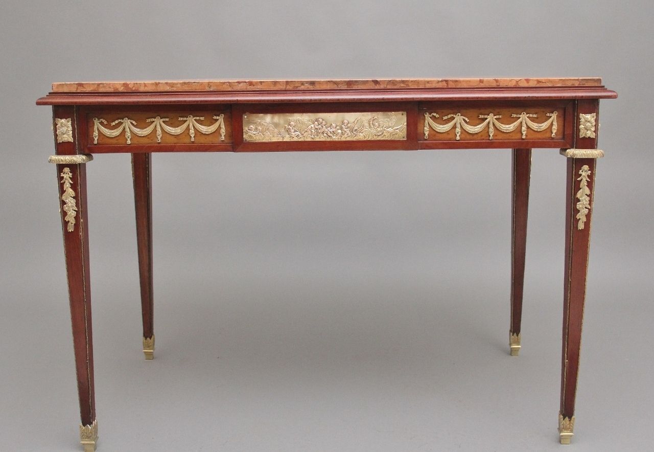 photo furniture 19th Century French Mahogany And Marble Top Centre Table