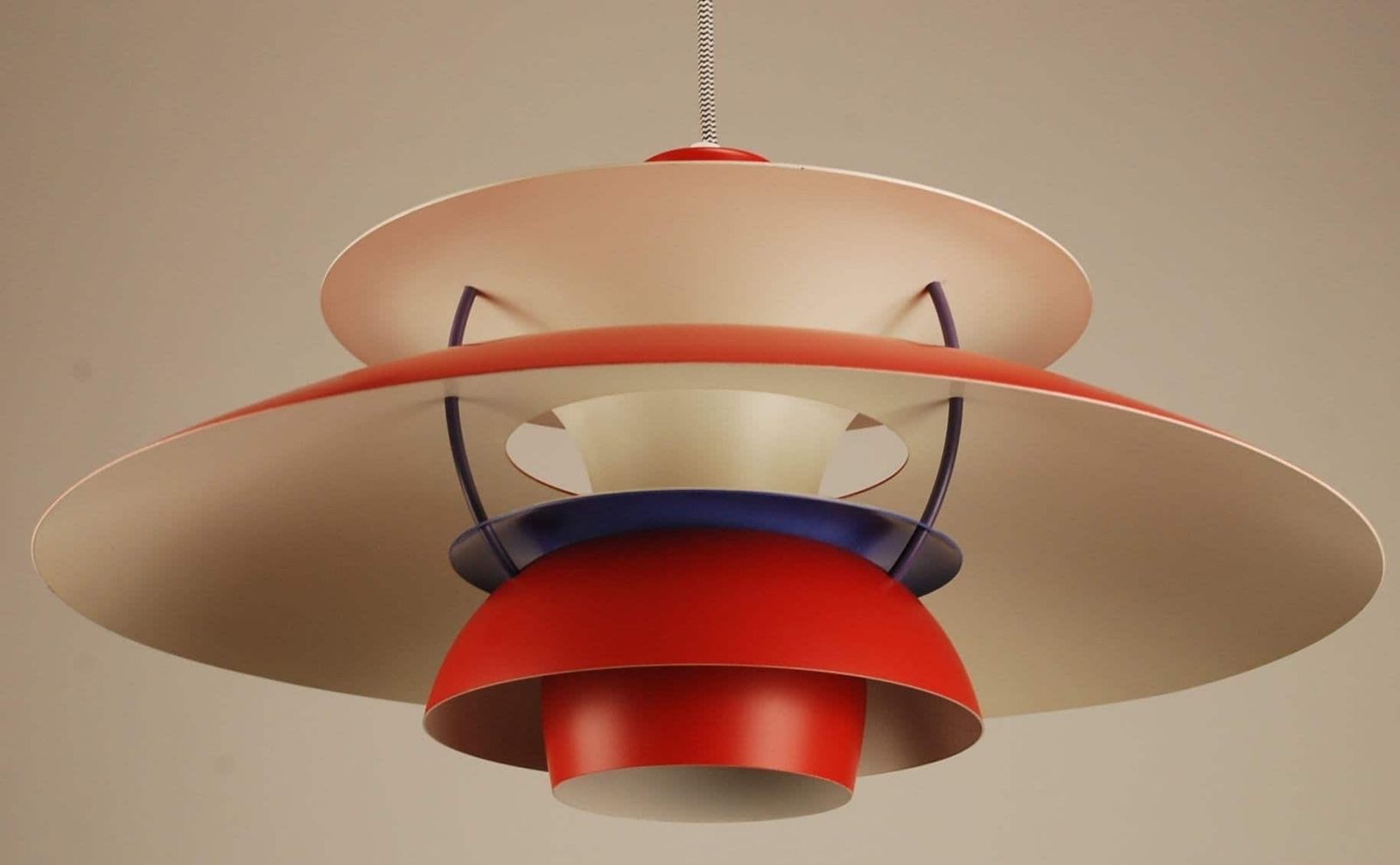 Red 80s Louis Poulsen Ph5 | Vintage Pendant Lamp From Denmark 1980s | Rewired And Repainted photo Lighting