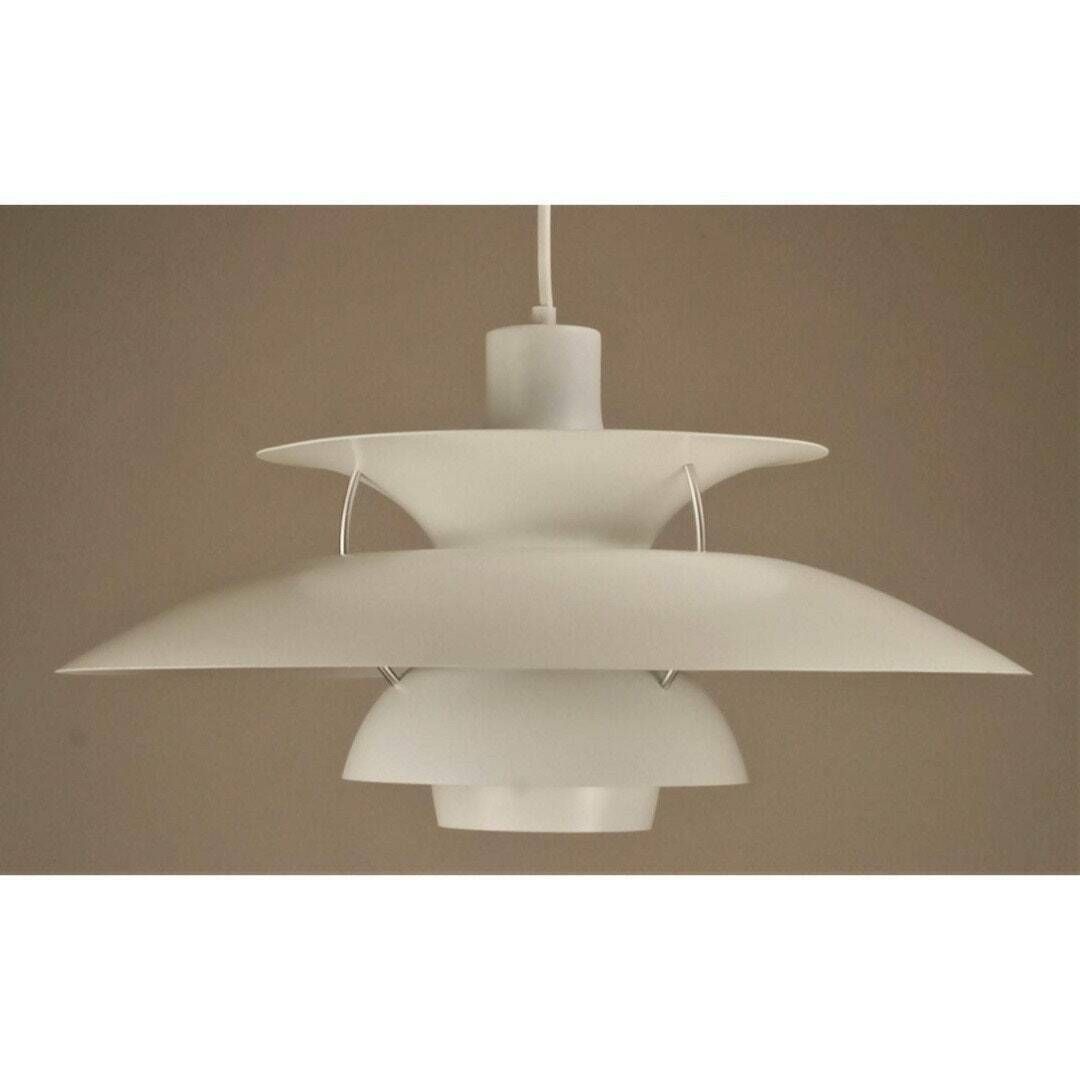 Louis Poulsen Ph5 Pendant Light   Design By Poul Henningsen | 'White With Silver Colored Anti Glare Ring And Spacers'