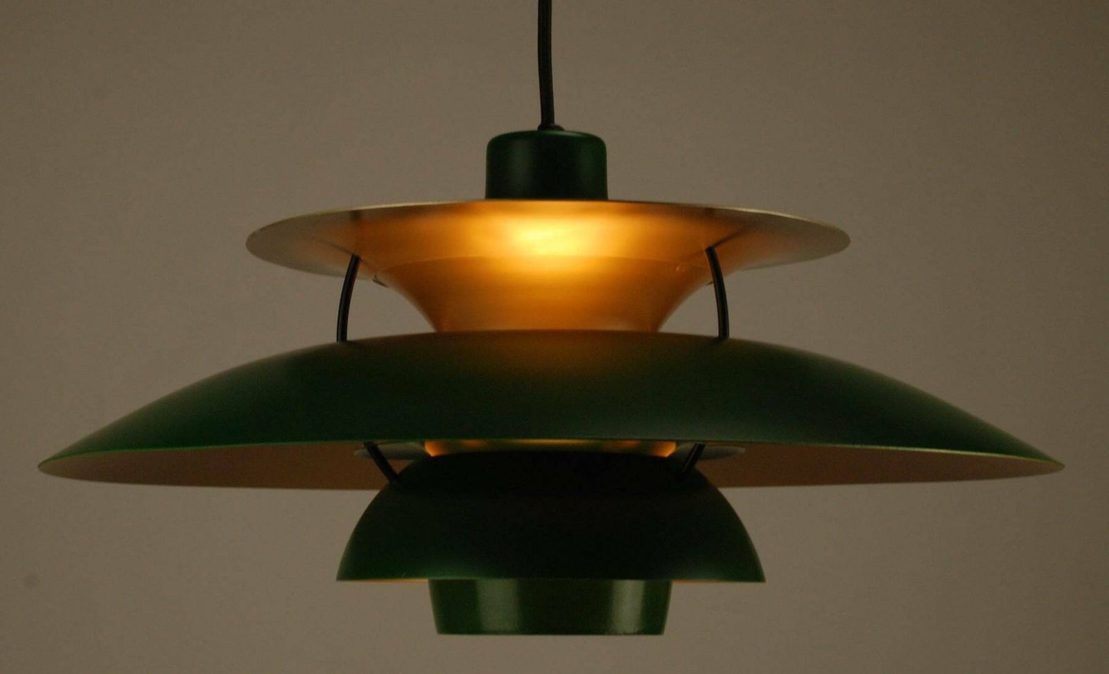 Green Louis Poulsen Lamp   Original Danish Restored Pendant Lamp Green/Gold Colored photo 950.0