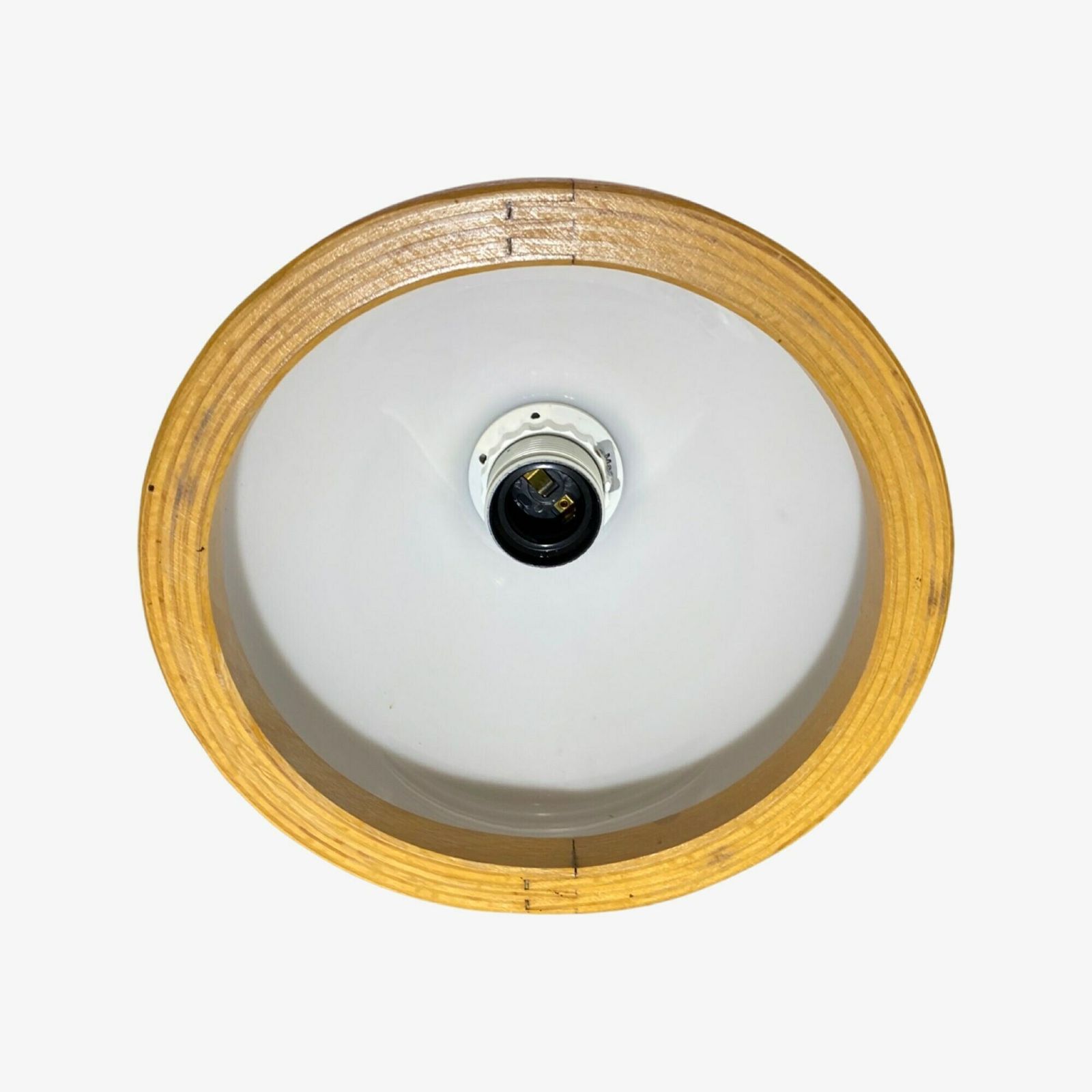 Design Lamp From Sweden | Mid Century Modern Lighting From Sweden | Oak Wood Edge And White Plexiglass Lampshade | Vintage Pendant Lighting photo buy
