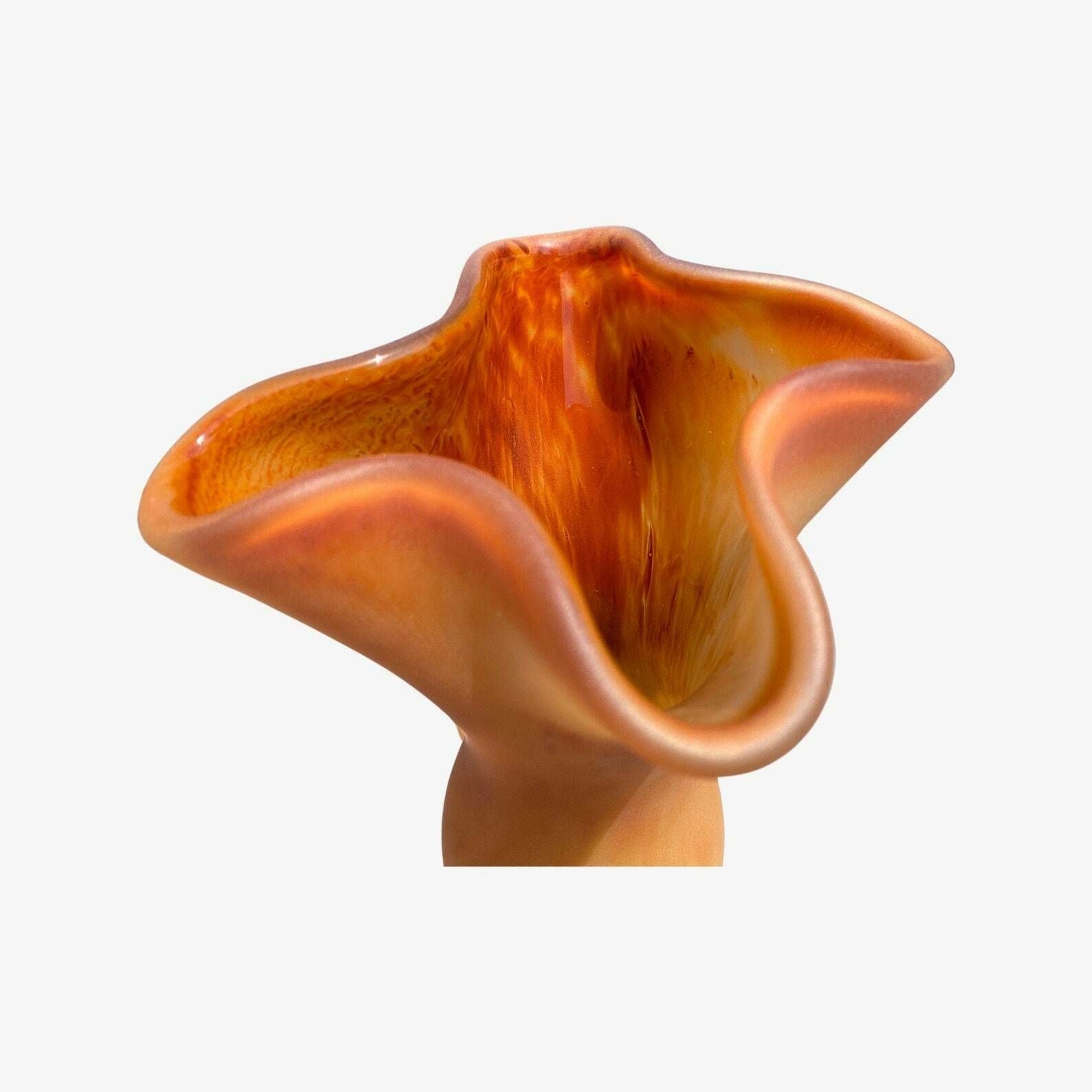 Rare Old Hand Blown Glass Sculptures | Set Of 2 Orange Handblown Home Decor Vases | Matte Outside / Shiny Inside photo Home Decor