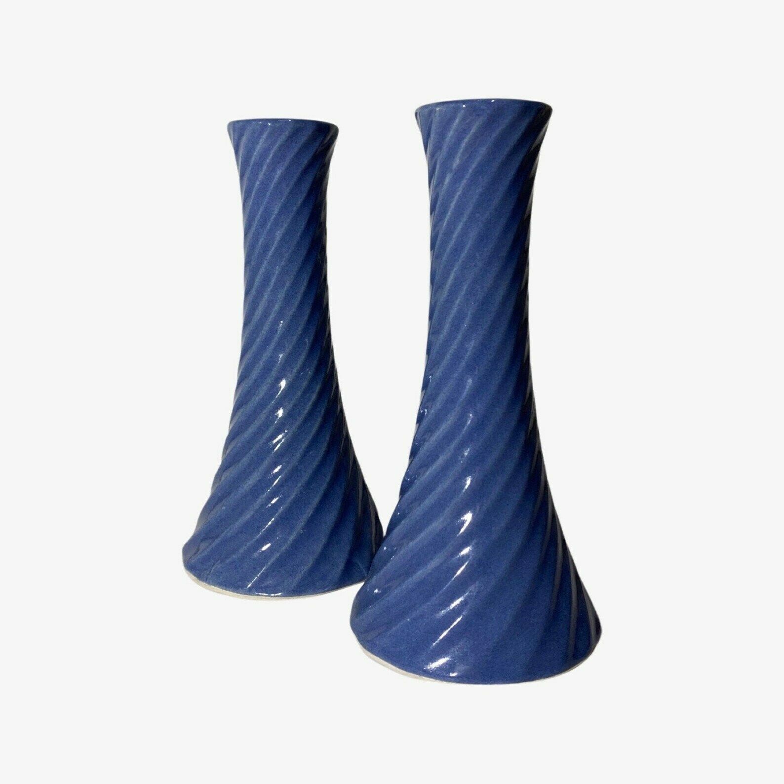 60s Babyblue Candlestick Holders | Set Of 2 Handmade Vintage Candle Holders From Denmark | Amazing Spiral Ceramic Pattern Midcentury Design