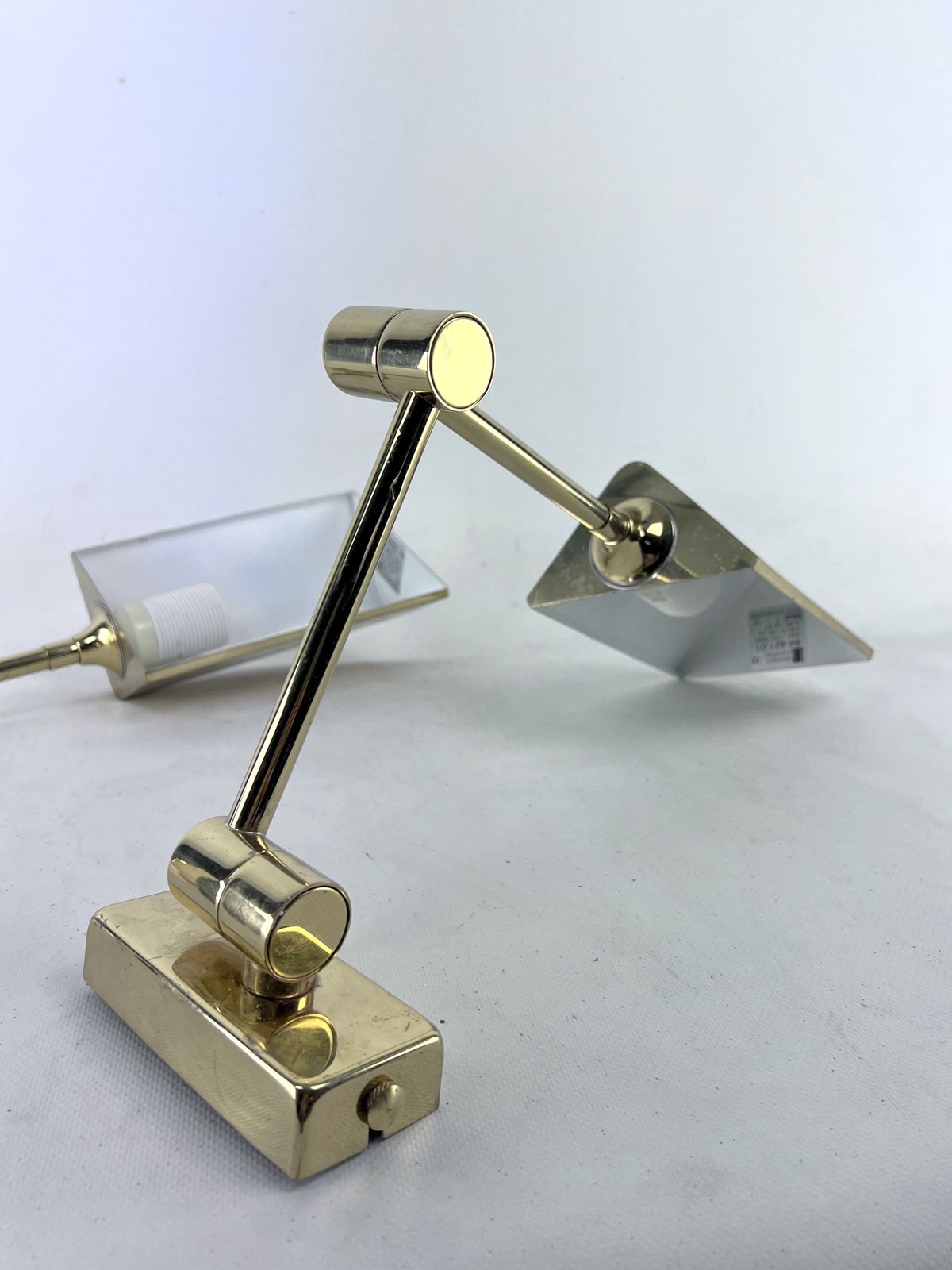 photo for sale Postmodern Pair Of Articulated Brass Wall Lamps By Baulmann Leuchten. Germany 1980s