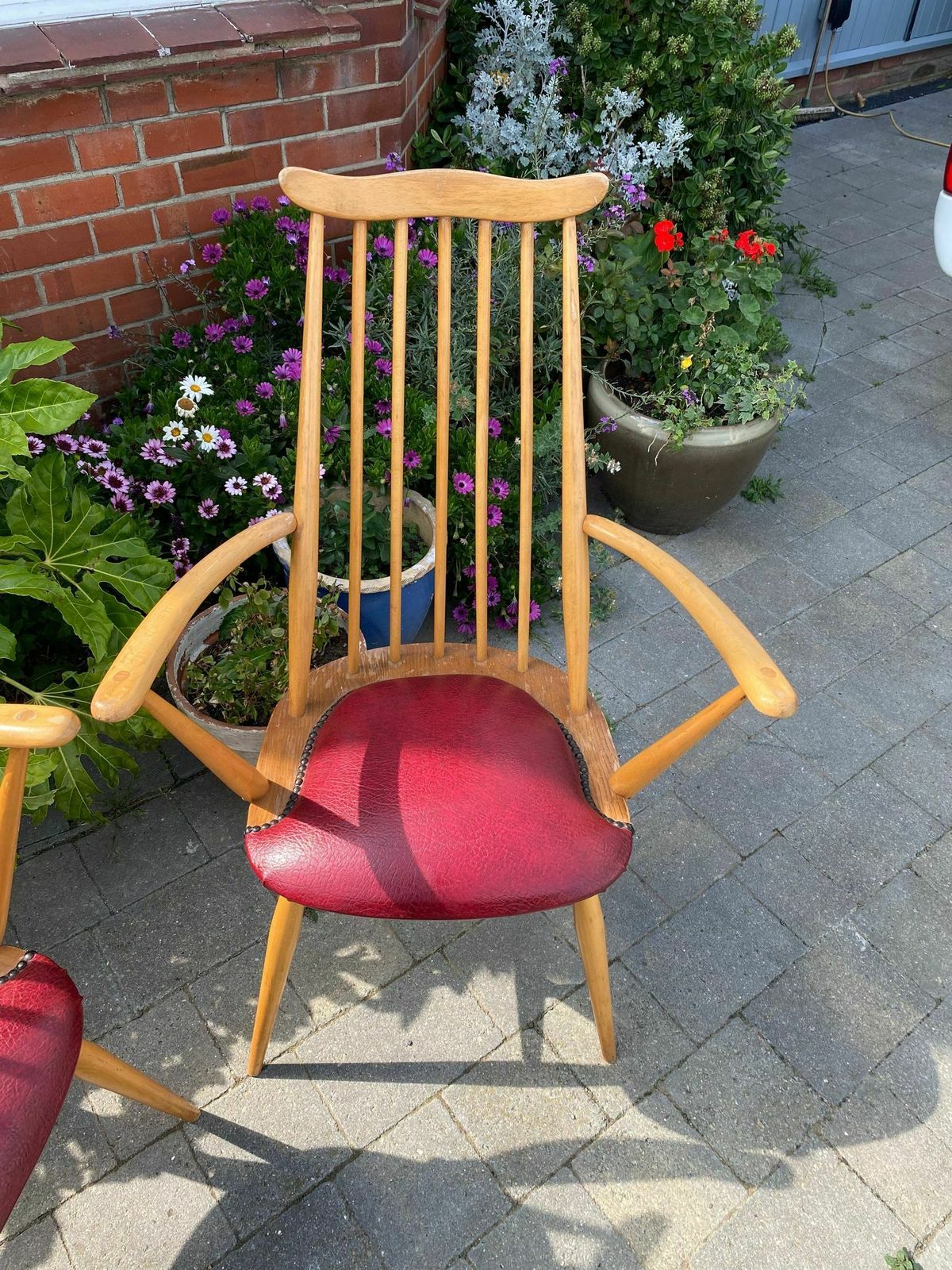 Vintage Moustache Chairs By L. Ercolani For Ercol, 1960, Pair Of Two Blue Label, Studded Cushion Based. photo for sale