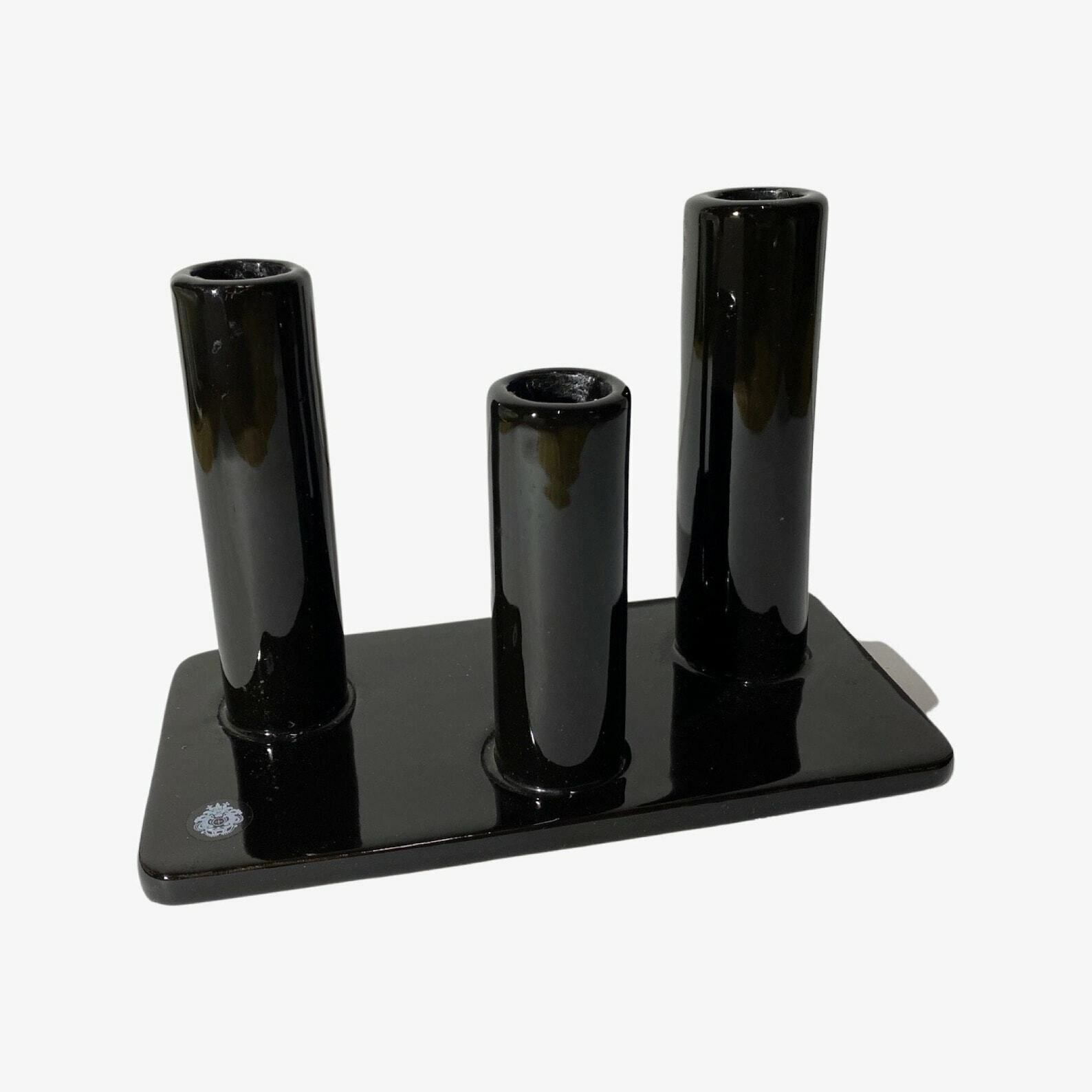 Black Candlestick Stand   Vintage Candle Holder Made From Black Shiny Ceramic From The Mid Century | Glazed Ceramic Handmade From Denmark photo vinterior