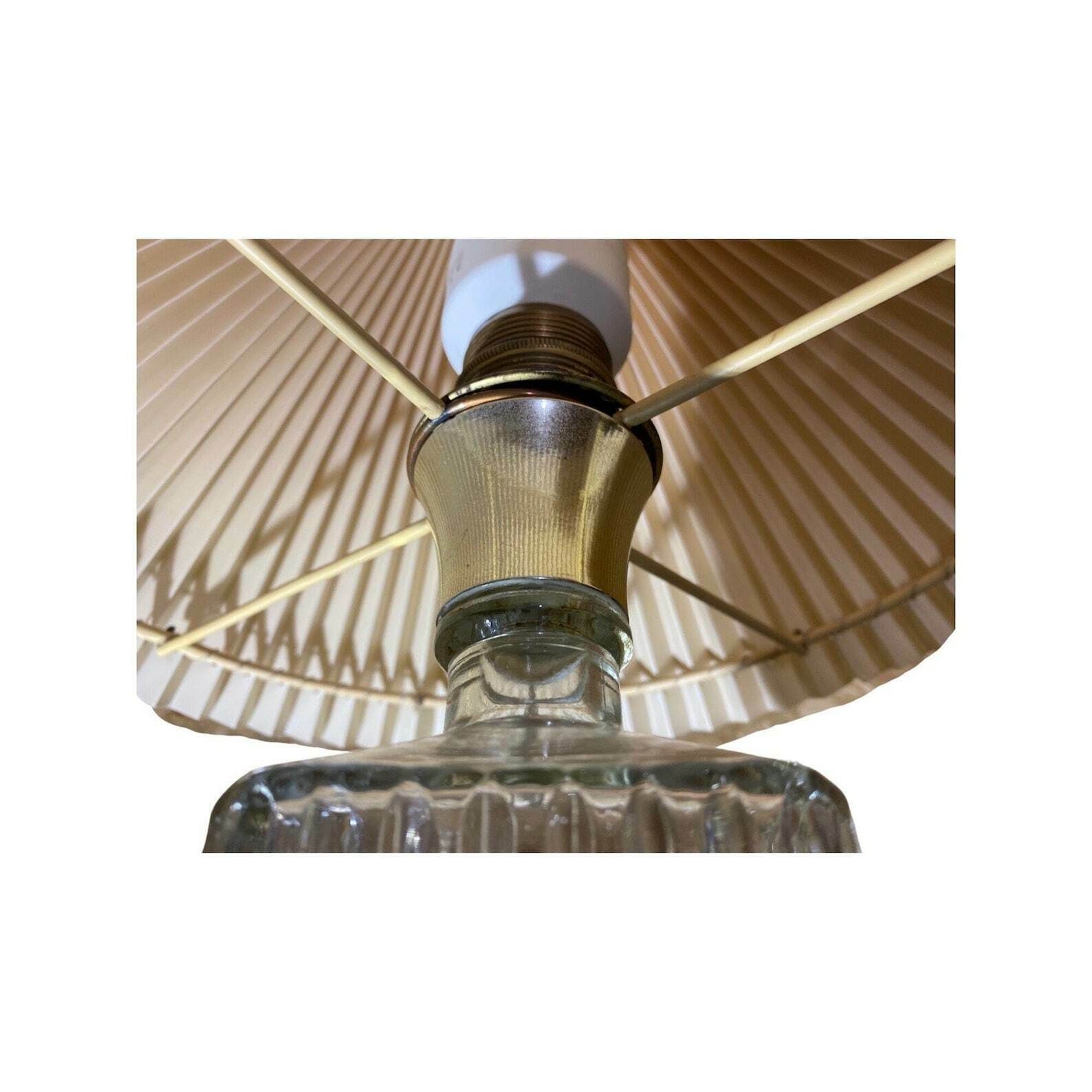 Vintage Glass Table Light | Beautiful Mid Century Designer Lamp From Norway Including Lampshade photo for sale