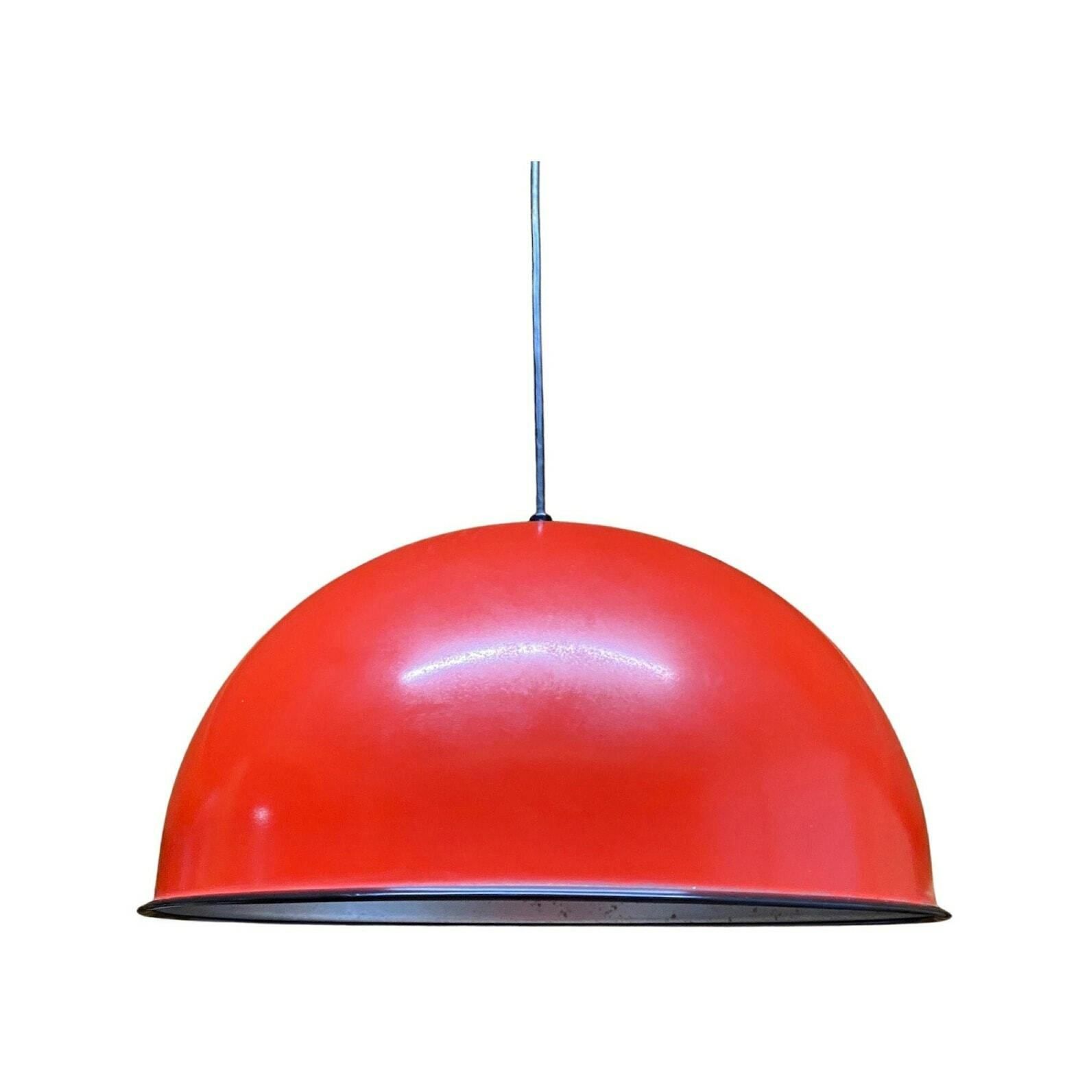 Red Retro Swedish Hanging Light | Enamel Designer Lamp Produced By Hemi In Sweden, 1960s | Scandinavian Modern Lightin