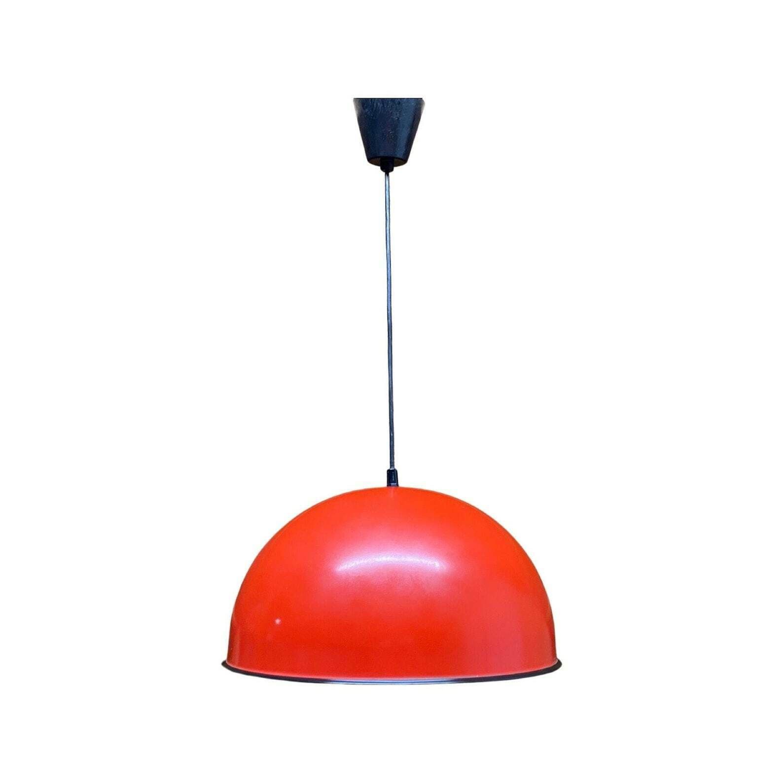 Red Retro Swedish Hanging Light | Enamel Designer Lamp Produced By Hemi In Sweden, 1960s | Scandinavian Modern Lightin photo vinterior