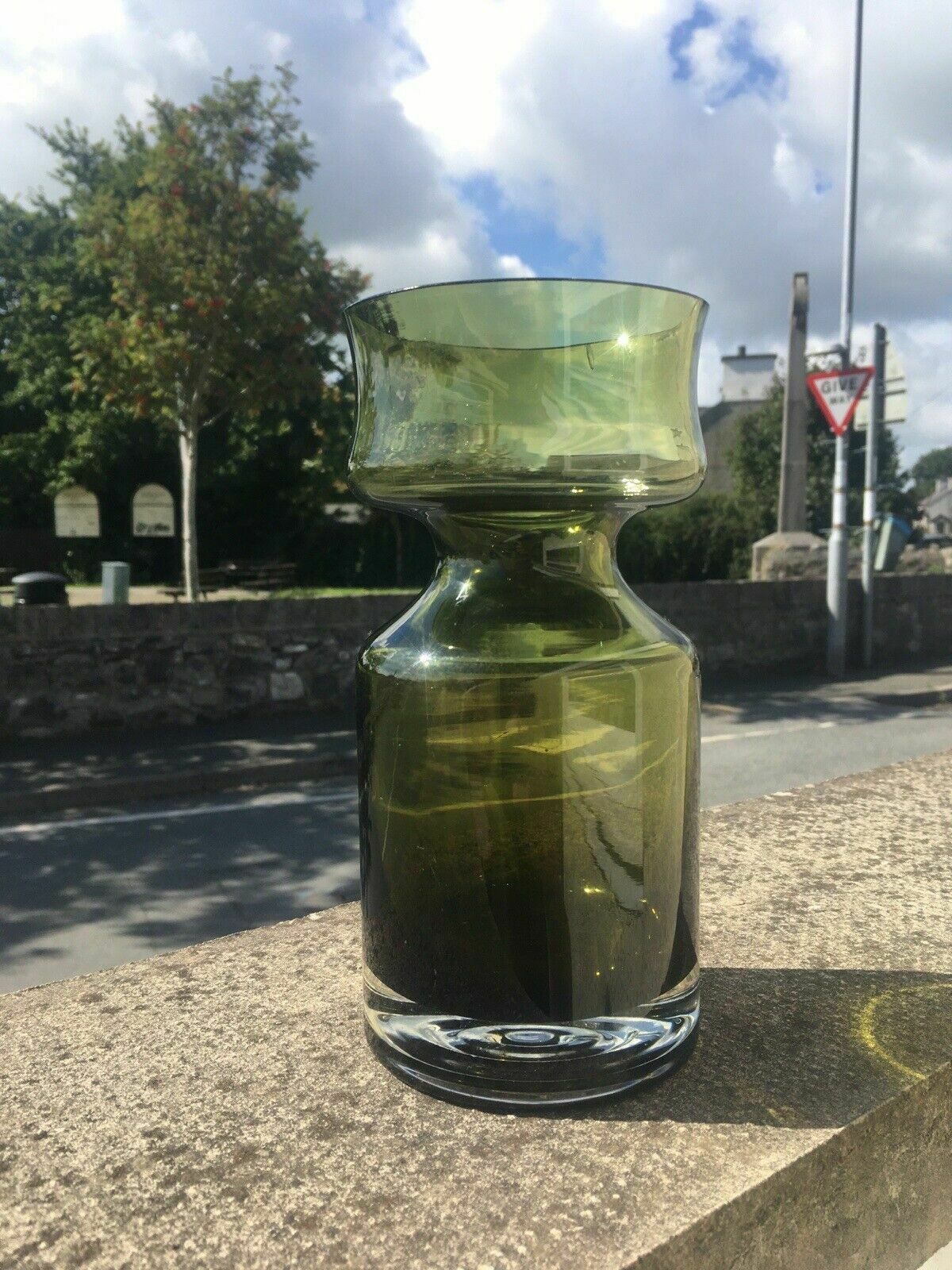 photo buy Retro 60's Rihihimaki Green Art Glass Rose Vase 1477 Tamara Aladin Scandinavian