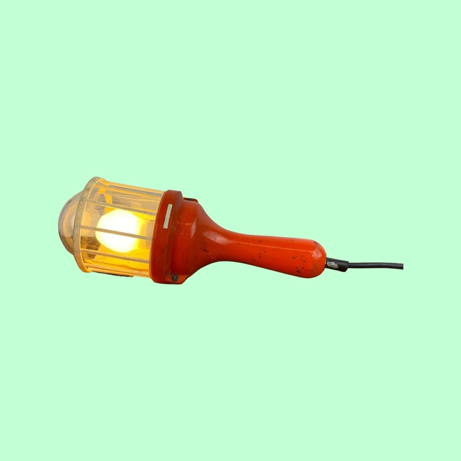 Portable Retro Lamp Frandsen Denmark | Danish Design From The Mid Century | Retro Orange Running Light In Good Condition | With Glass Shade photo for sale