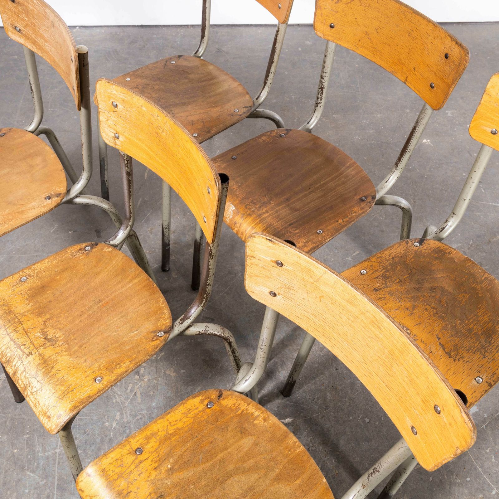 1950’s French Mullca Stacking Dining Chair – Grey Model 511 – Set Of Six photo Furniture