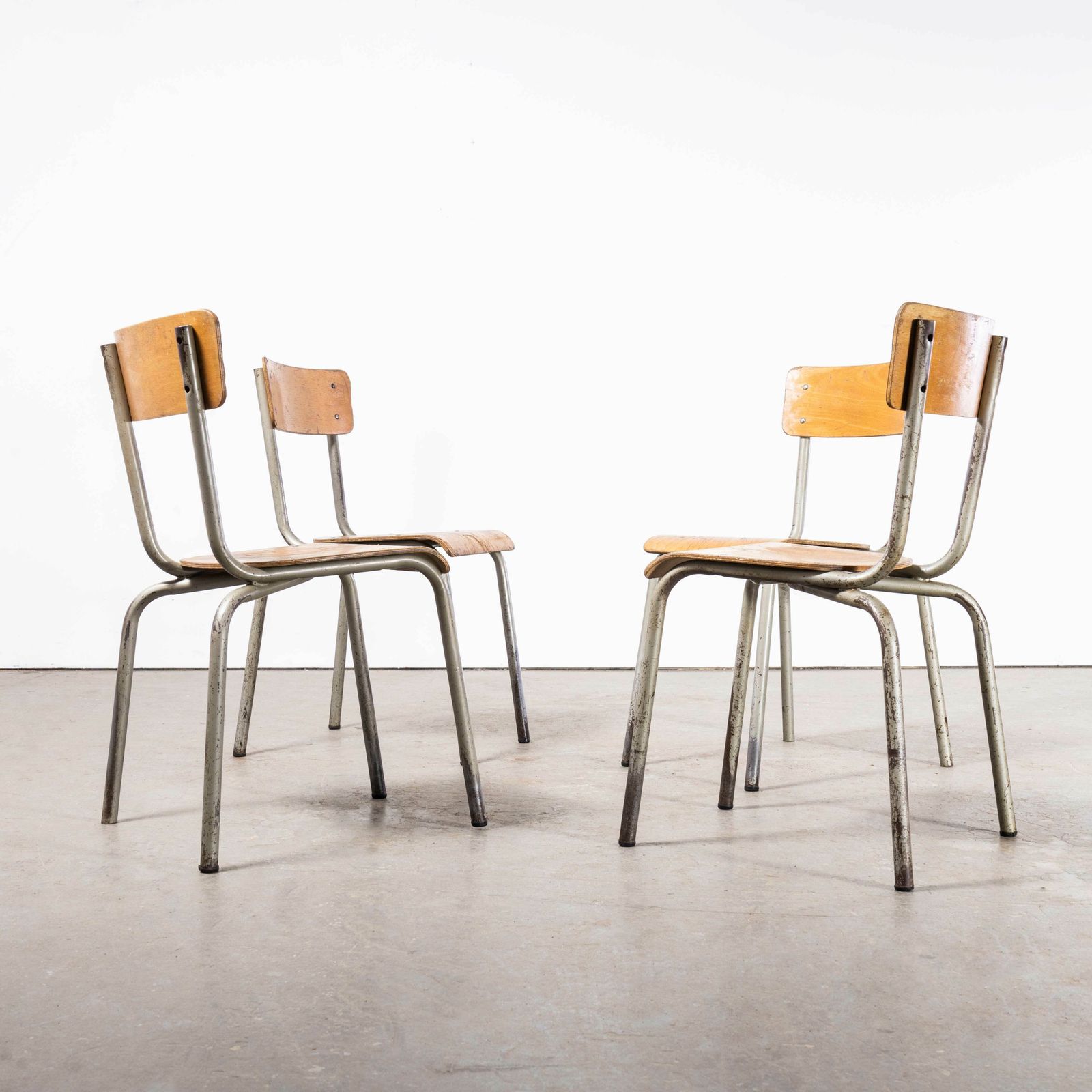 1950’s French Mullca Stacking Dining Chair – Grey Model 511 – Set Of Four photo Furniture