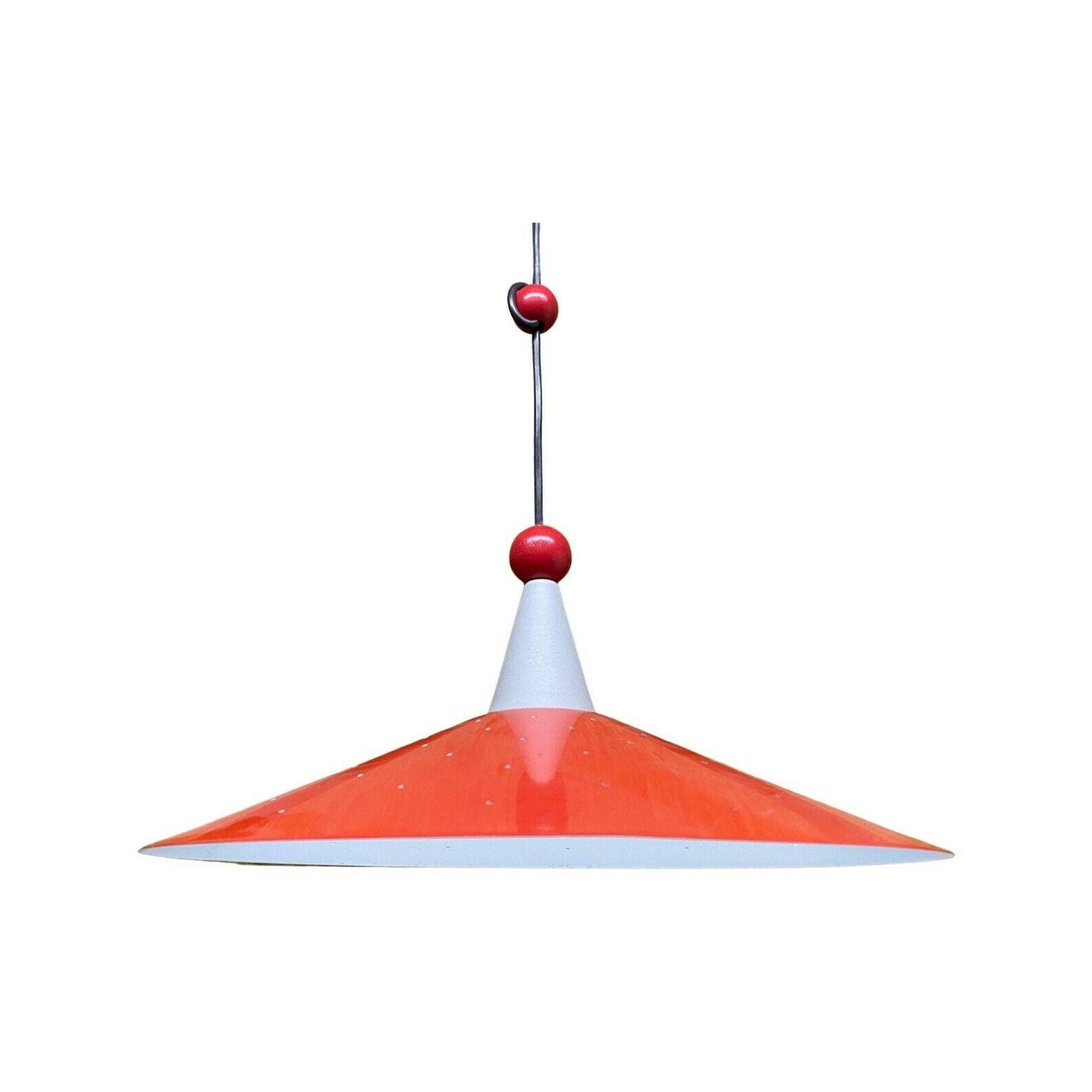Retro Red Designer Pendant Light | Metal Hanging Vintage Designer Lamp From The Mid Century | Good Condition, 1960s