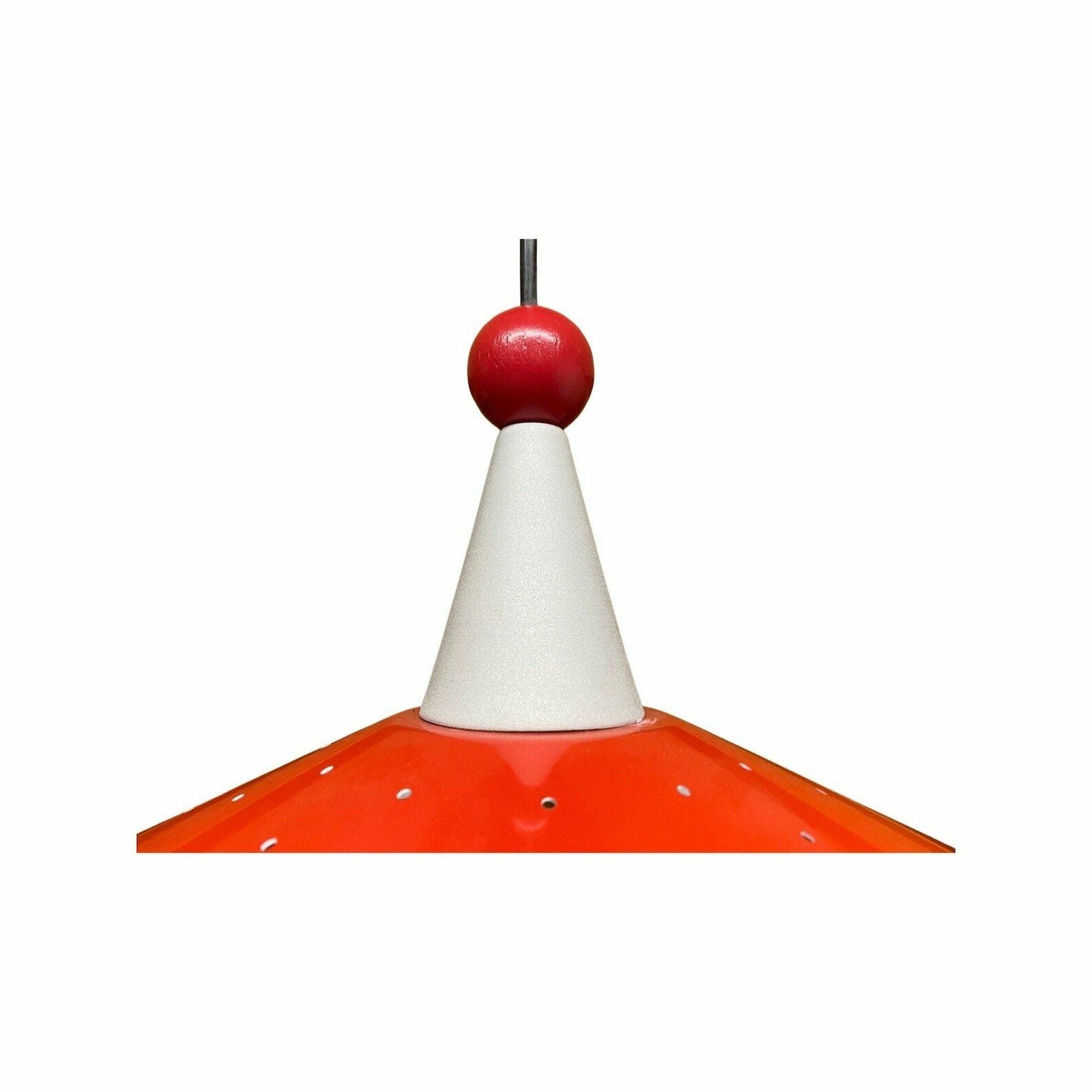 Retro Red Designer Pendant Light | Metal Hanging Vintage Designer Lamp From The Mid Century | Good Condition, 1960s photo Lighting
