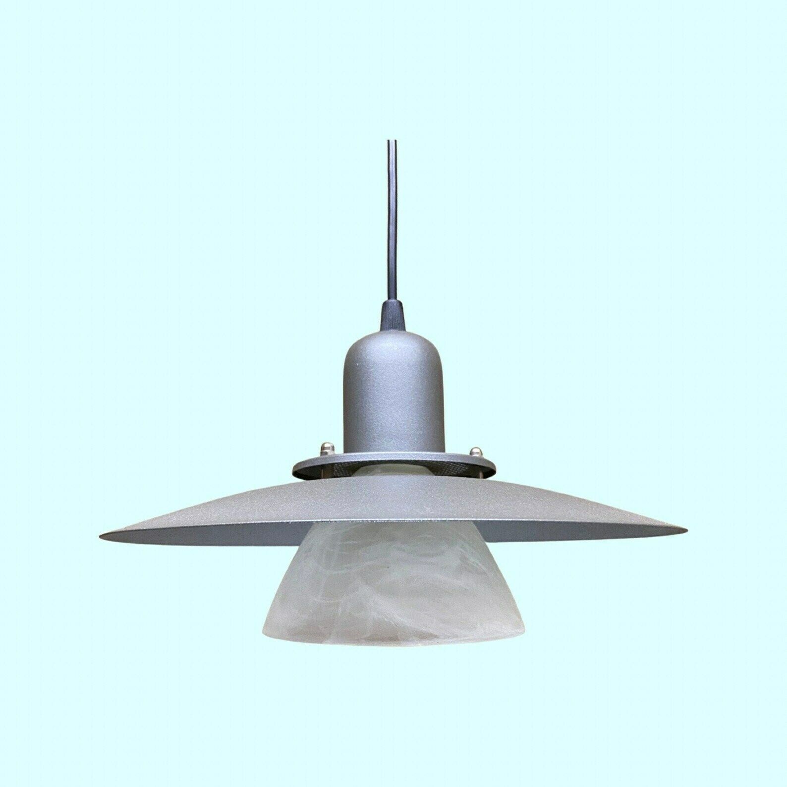 Vintage Metal/Glass Hanging Light | Mid Century Grey Pendant Lamp With Glass Shade | Industrial Vintage Hanging Lighting From Scandinavia