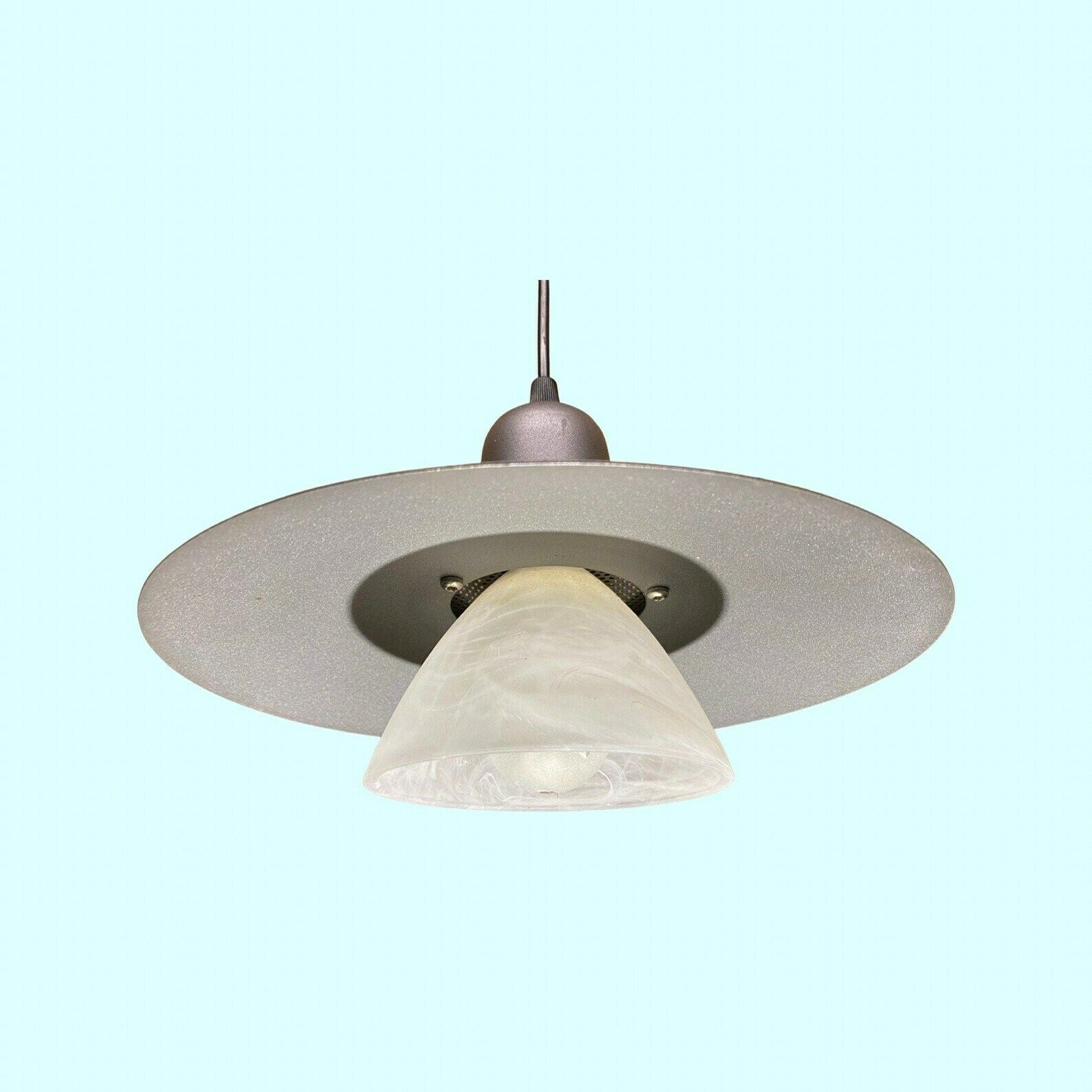 Vintage Metal/Glass Hanging Light | Mid Century Grey Pendant Lamp With Glass Shade | Industrial Vintage Hanging Lighting From Scandinavia photo buy