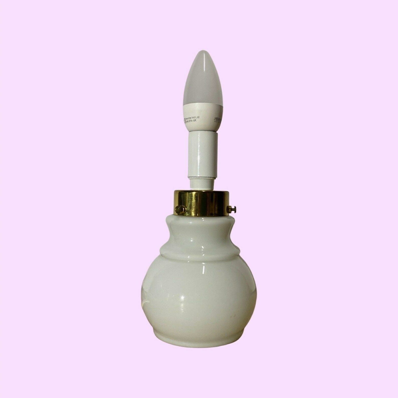 Retro Glass/Brass White Desk Lamp Base | Vintage Danish Design Light Made From Glass In Denmark | Mid Century Odreco Designer Lighting