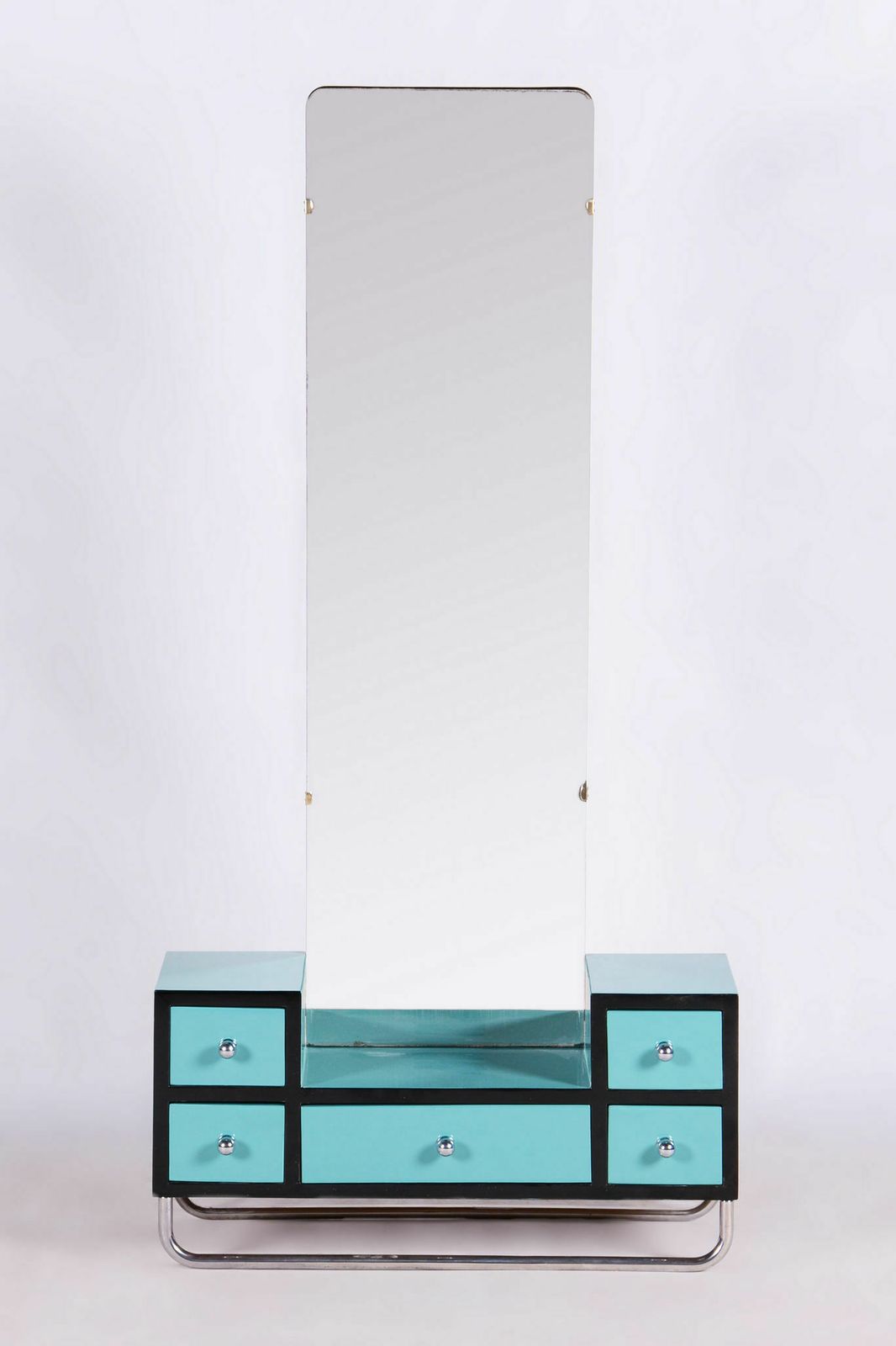 photo furniture Restored Bauhaus Dressing Mirror, Chrome, Steel, Lacquered Wood, Czechia, 1930s