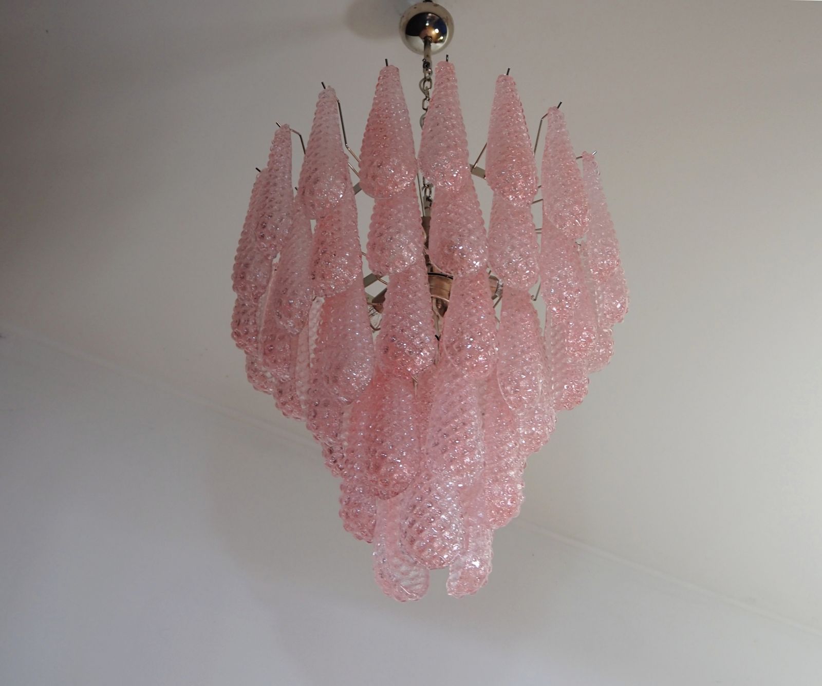 Huge Italian Vintage Murano Chandelier 52 Pink Glass Petals Drop photo buy
