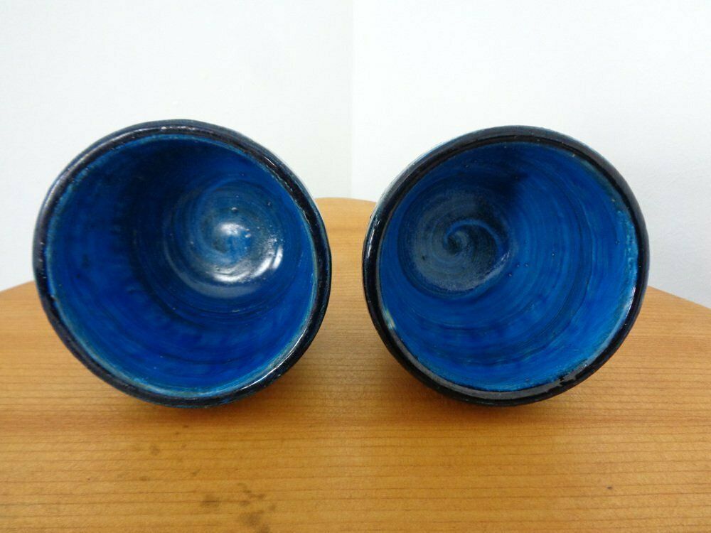 240.0 Italian Rimini Blue Ceramic Cachepots By Aldo Londi For Bitossi, 1960s, Set Of 2 photo