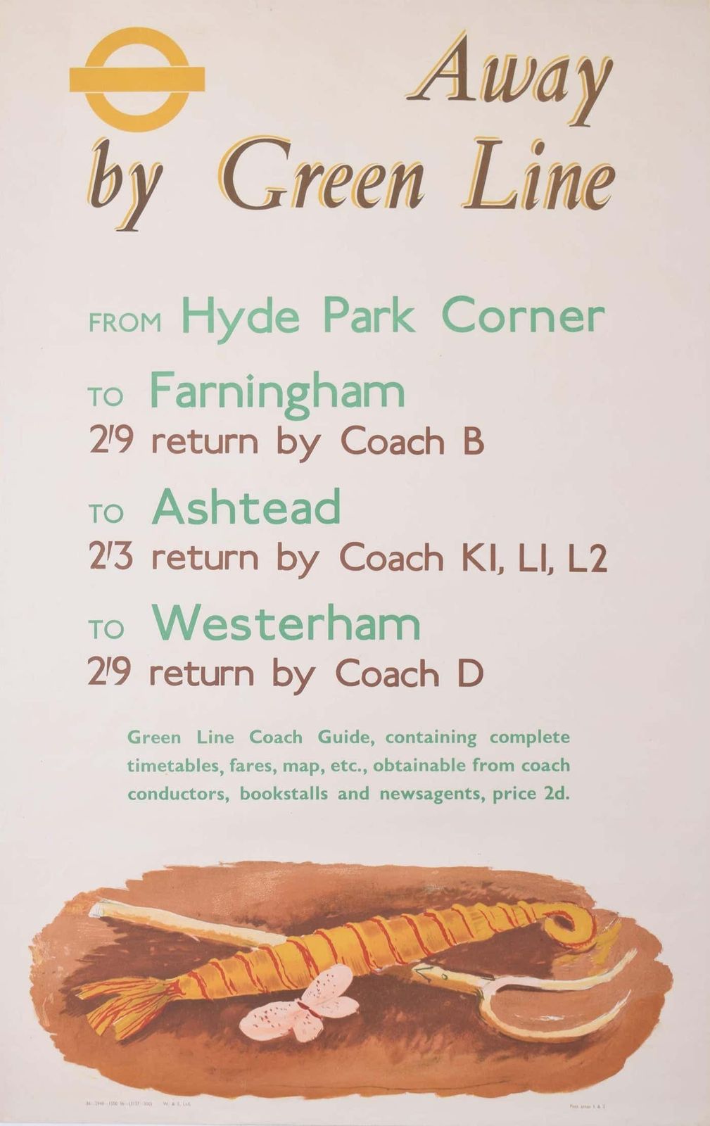 Graham Sutherland Away By Green Line Graham Sutherland Original Vintage Poster 1930s Coach Travel 1936