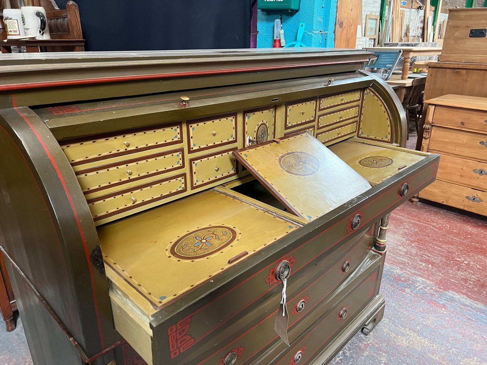 Danish Antique Pine Desk Ref 9040 C1900 With Fantastic Paint! photo vinterior