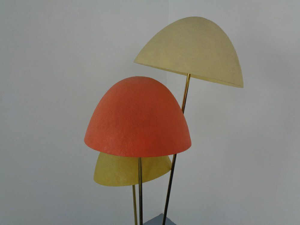 Lighting Italian Glass Fiber & Brass Floor Lamp, 1950s photo
