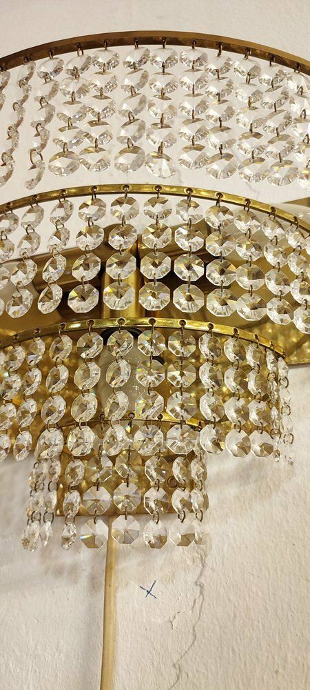 Crystal Wall Lamps. France, 1970s. Set Of 2 photo vintage