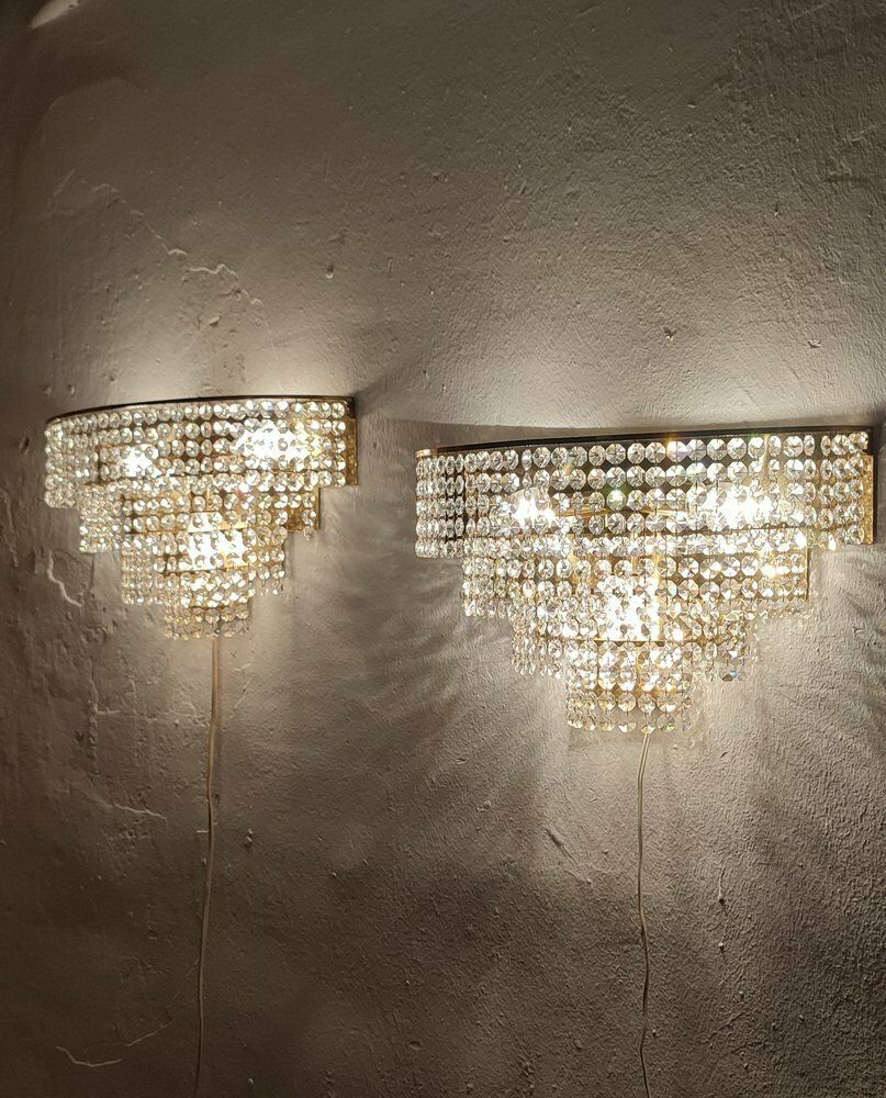 photo for sale Crystal Wall Lamps. France, 1970s. Set Of 2