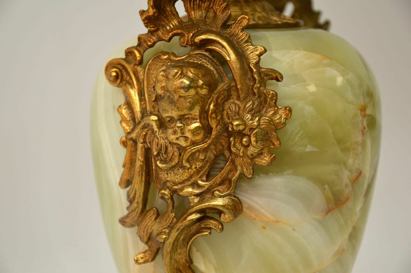 Large Antique French Onyx & Gilt Metal Table Lamp photo vintage