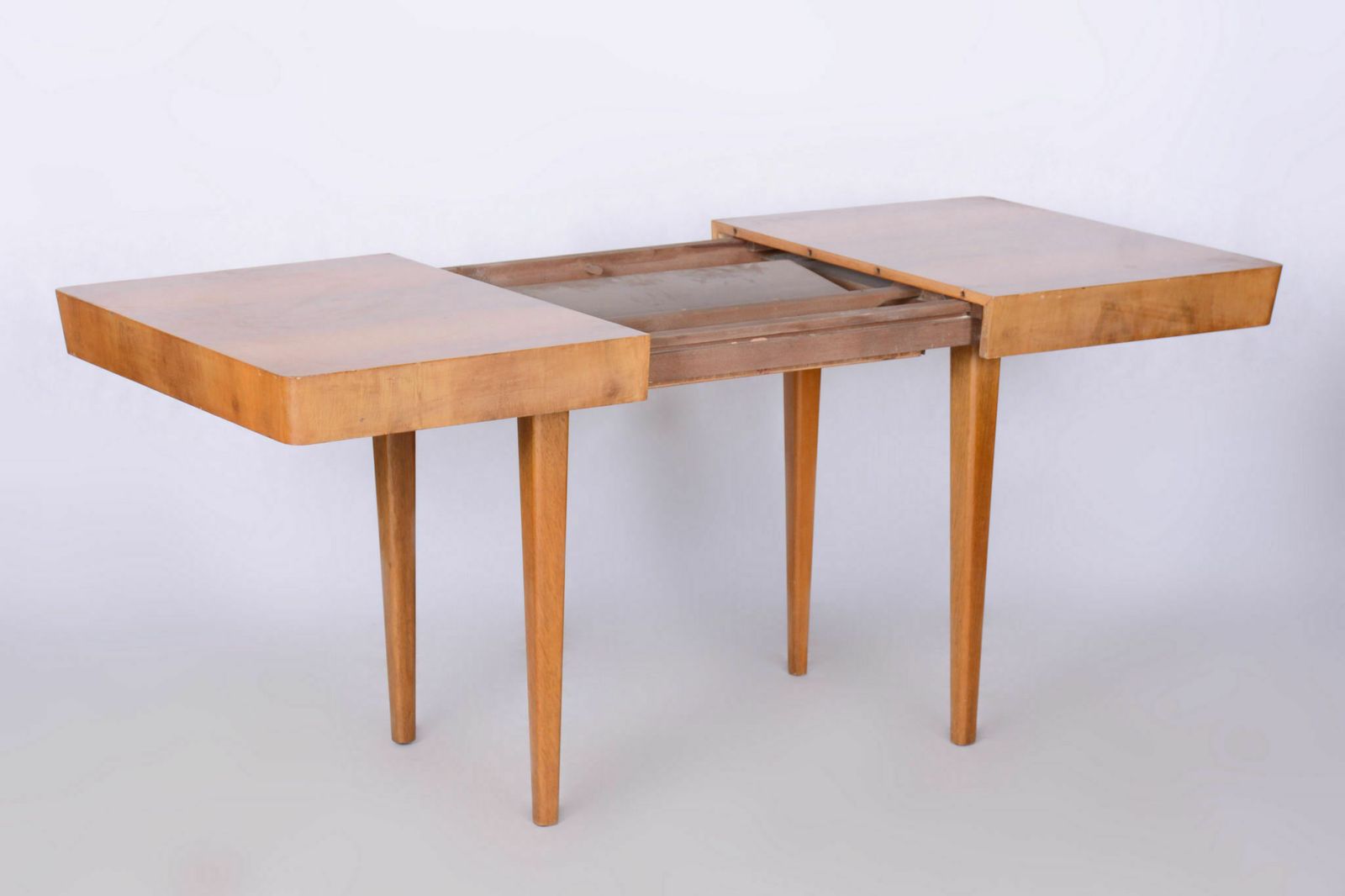 Furniture Restored Artdeco Oak Dining Table, Jindrich Halabala, Up Zavody, Adjustable Width, Revived Polish, Czechia, 1940s photo