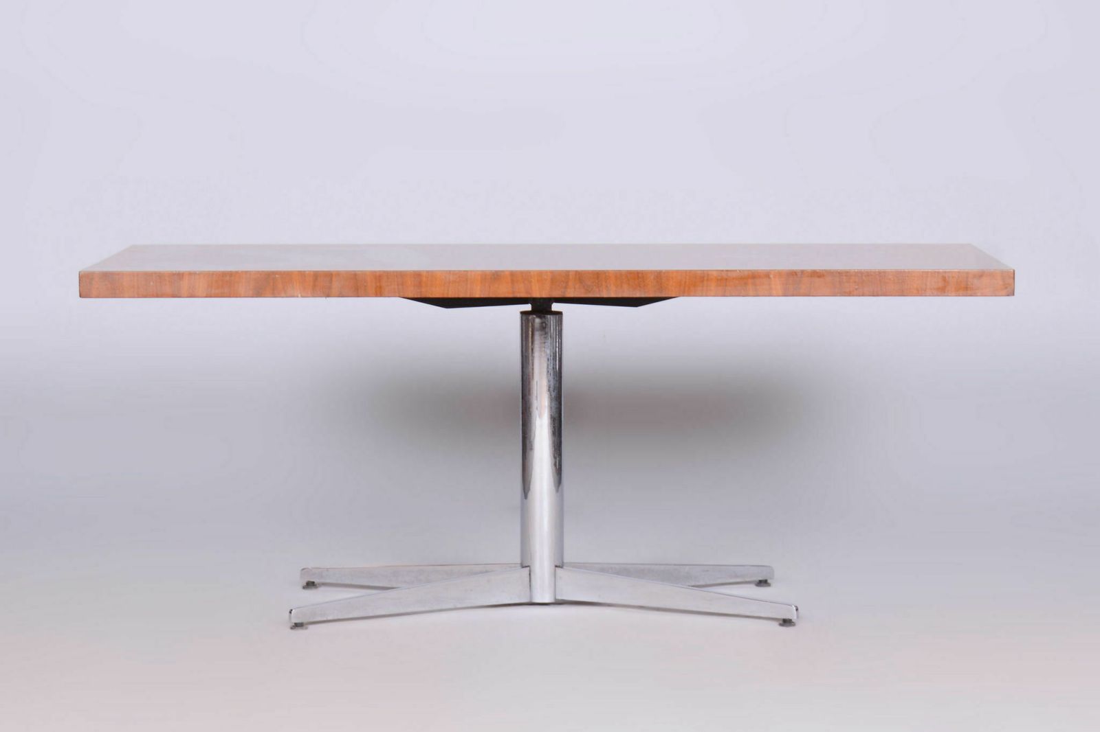 Restored Mid Century Walnut Coffee Table, Chrome Plated Steel, Revived Polish, Czechia, 1960s photo Furniture